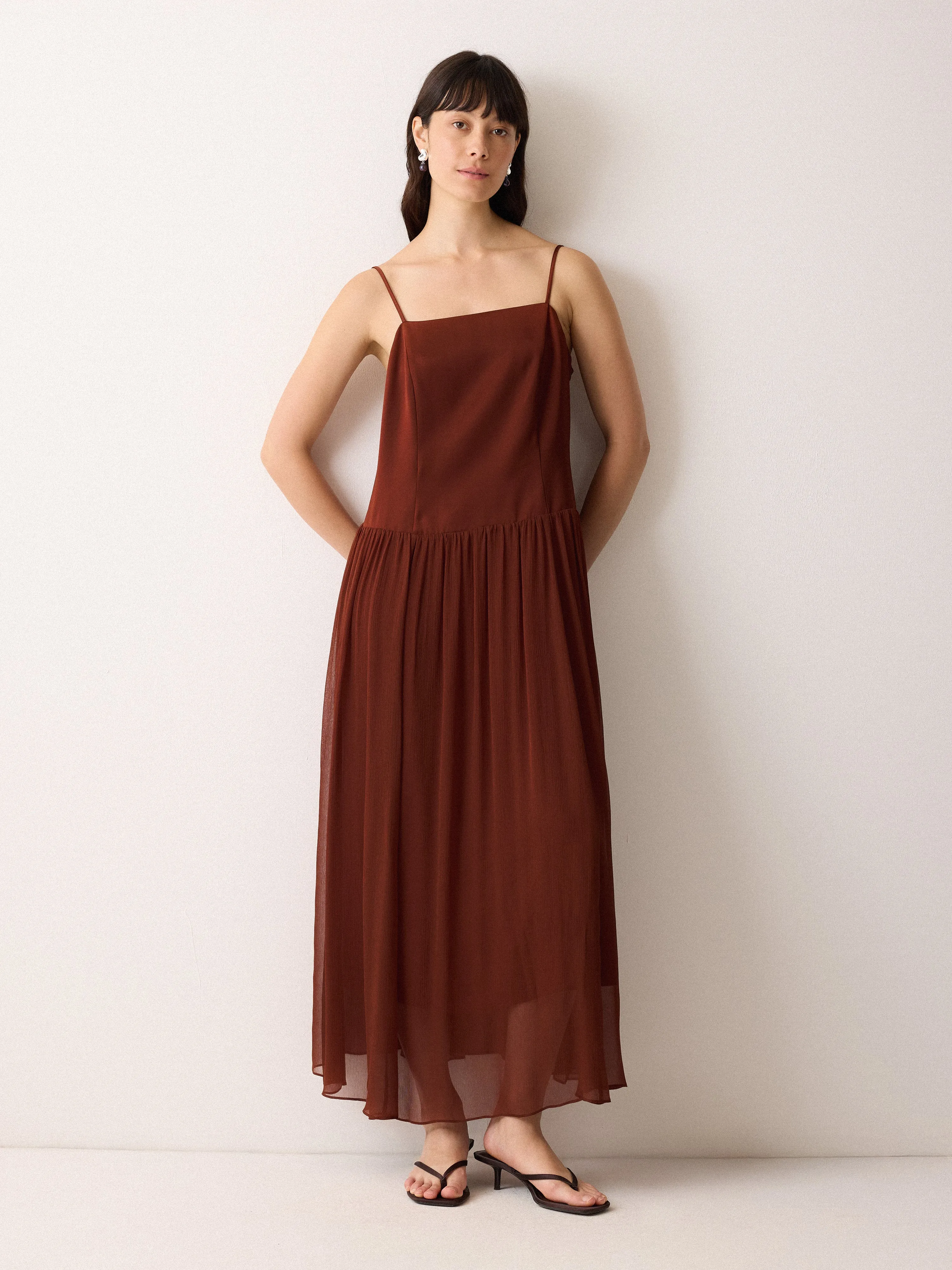 Silk Mix Drop Waist Dress | Brown sold by Jigsaw product image thumbnail 5