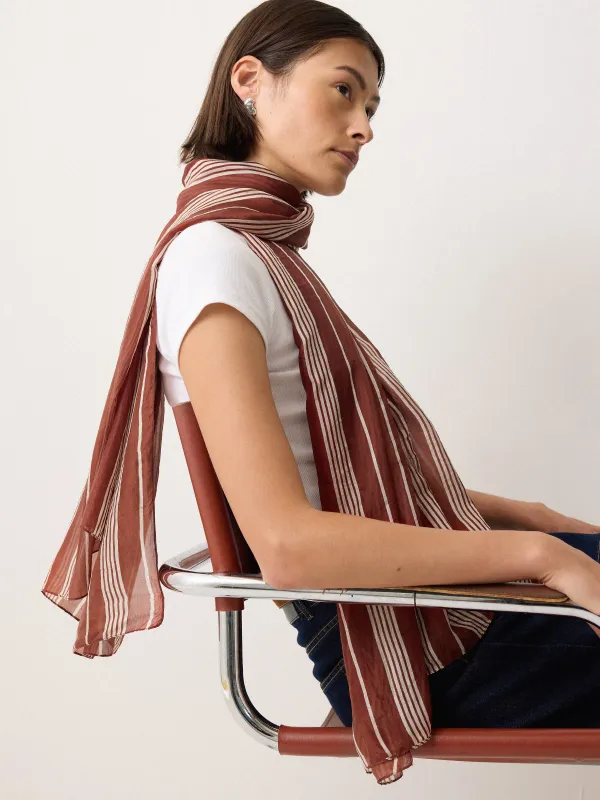 Cassis Stripe Silk Scarf | Brown sold by Jigsaw