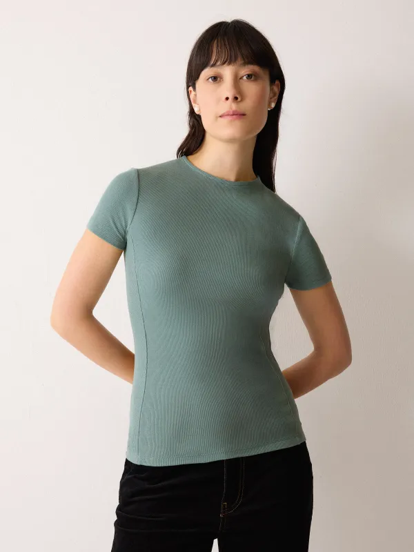 High Neck Seam Detail Top | Blue sold by Jigsaw