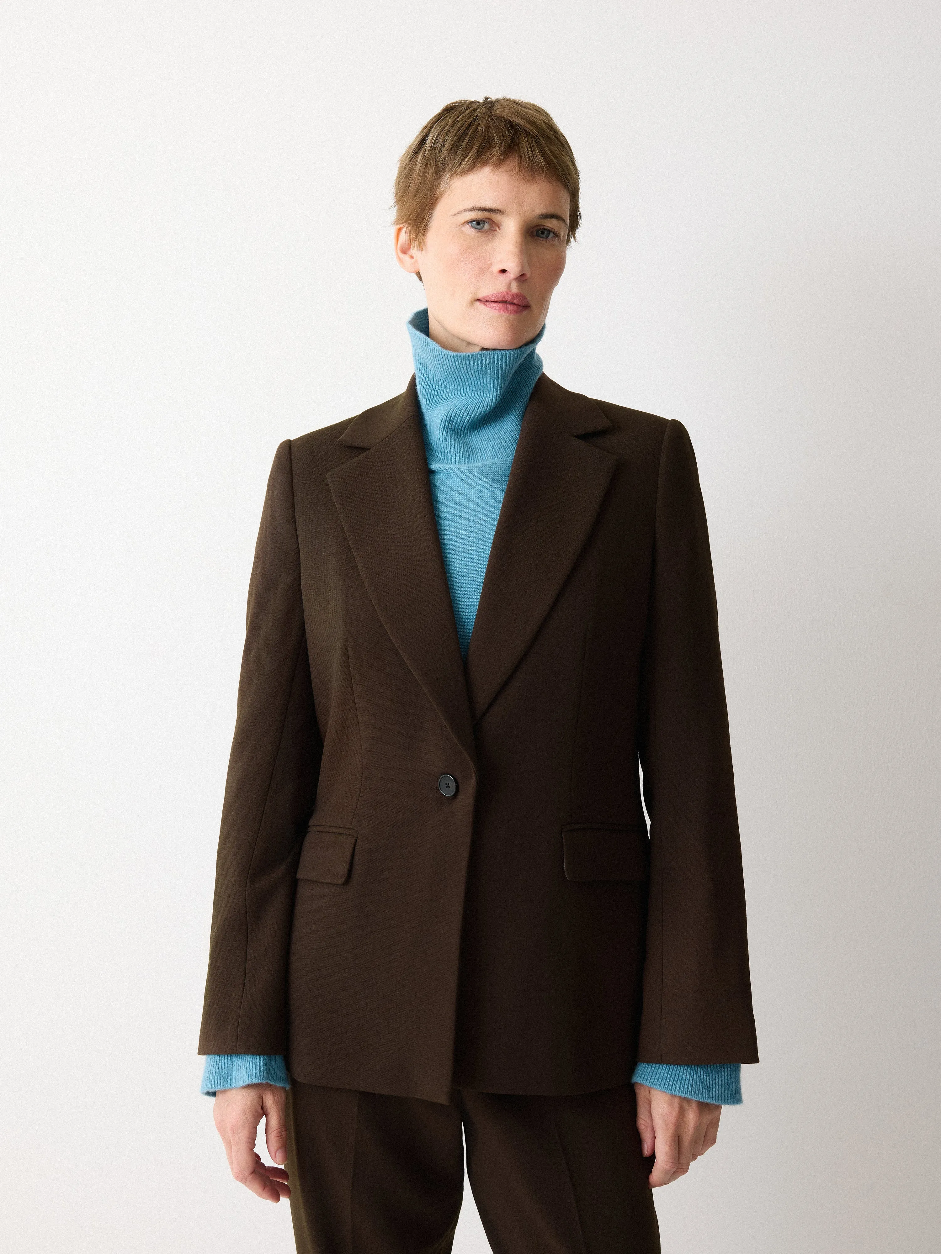 Kenley Crepe Blazer | Brown sold by Jigsaw