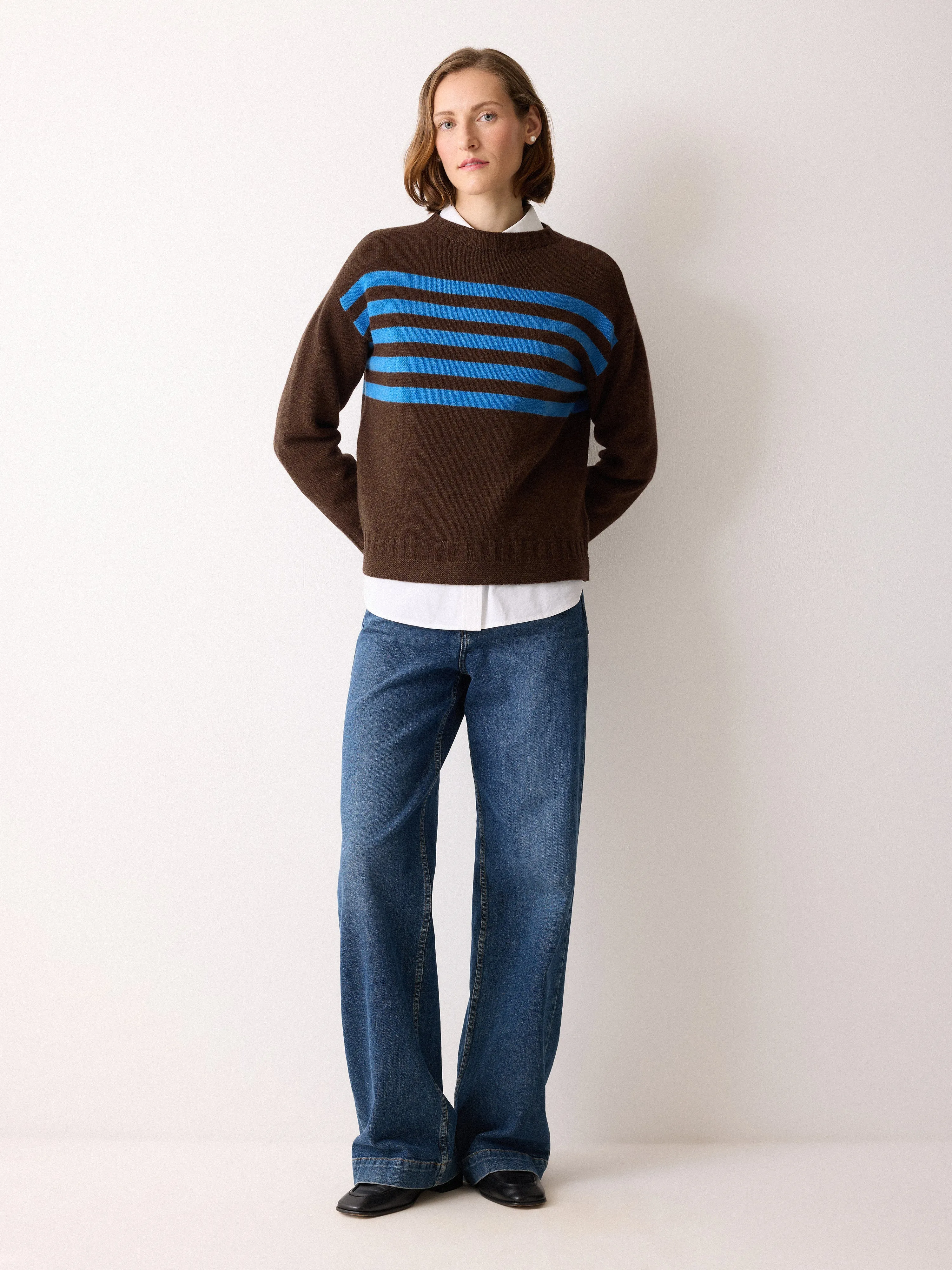 Stripe Guernsey Jumper | Brown sold by Jigsaw
