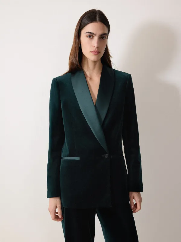 Velvet Satin Shawl Blazer | Green sold by Jigsaw