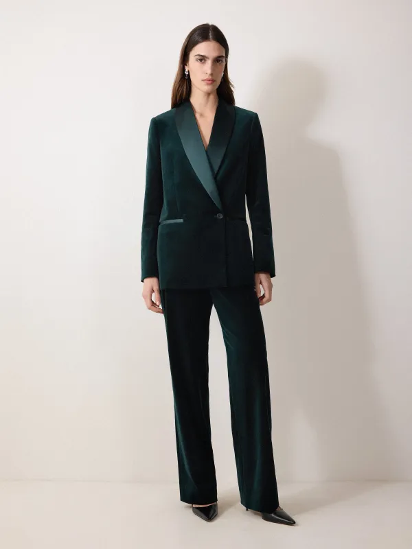 Velvet Satin Tailored Trouser | Green sold by Jigsaw