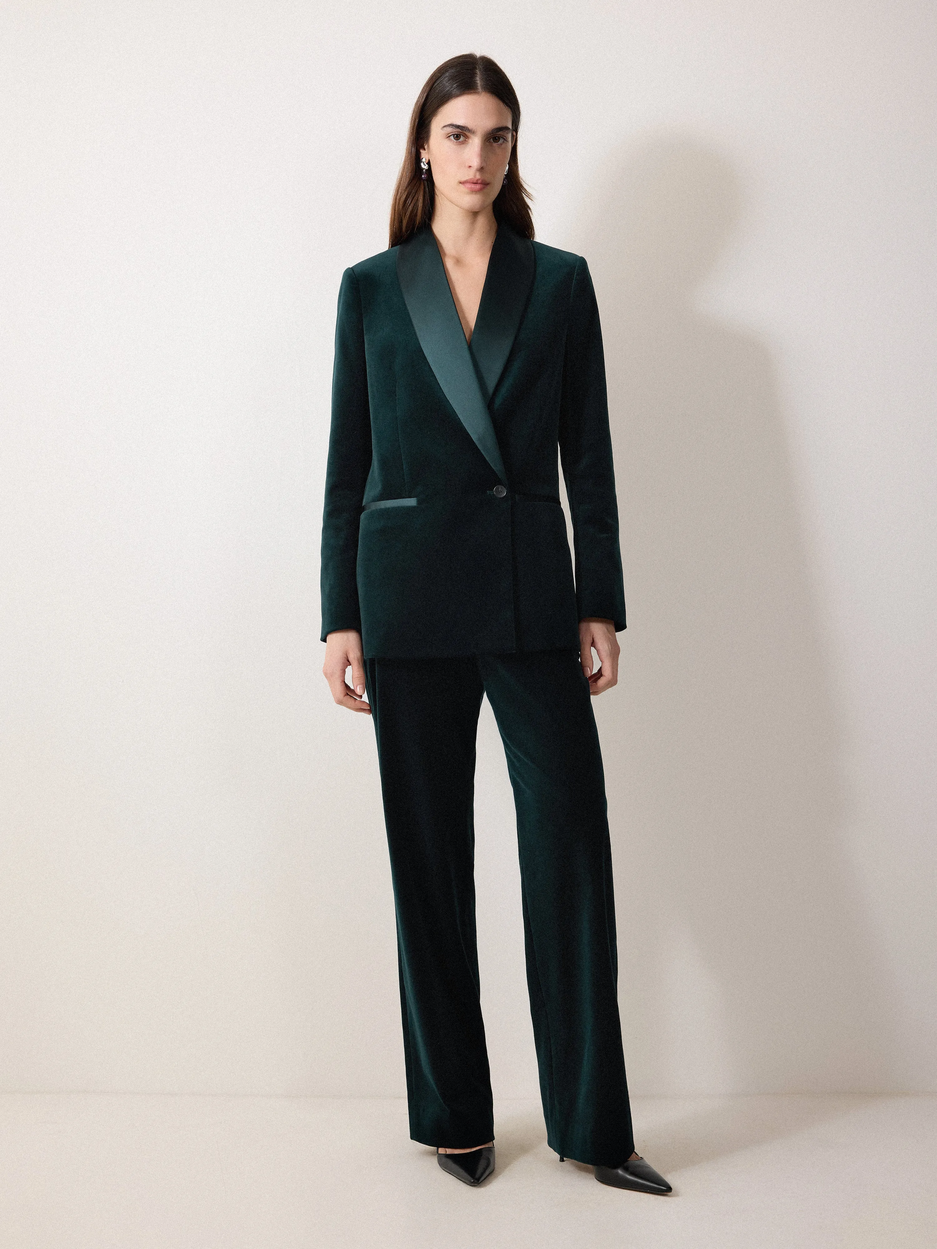 Velvet Satin Tailored Trouser | Green sold by Jigsaw