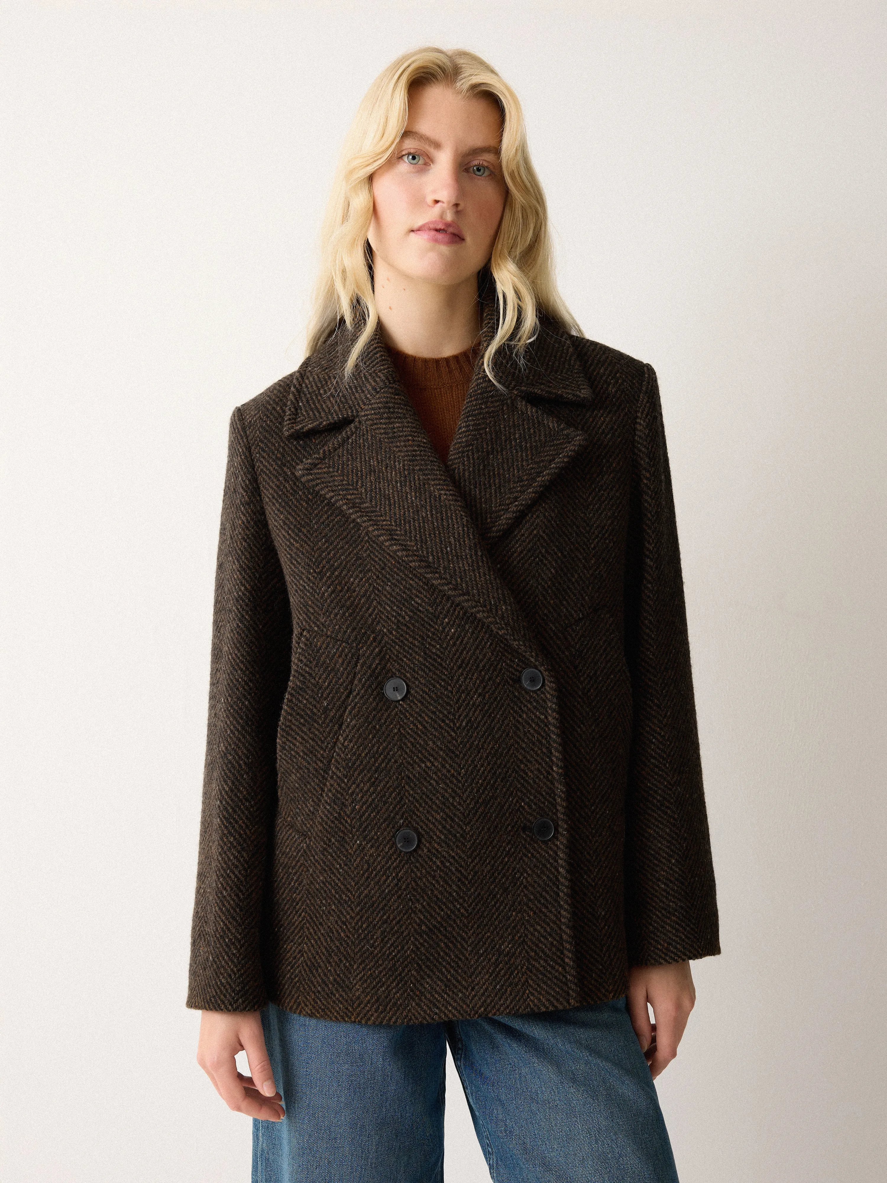 Alba Wool Herringbone Pea Coat | Brown sold by Jigsaw product image thumbnail 2