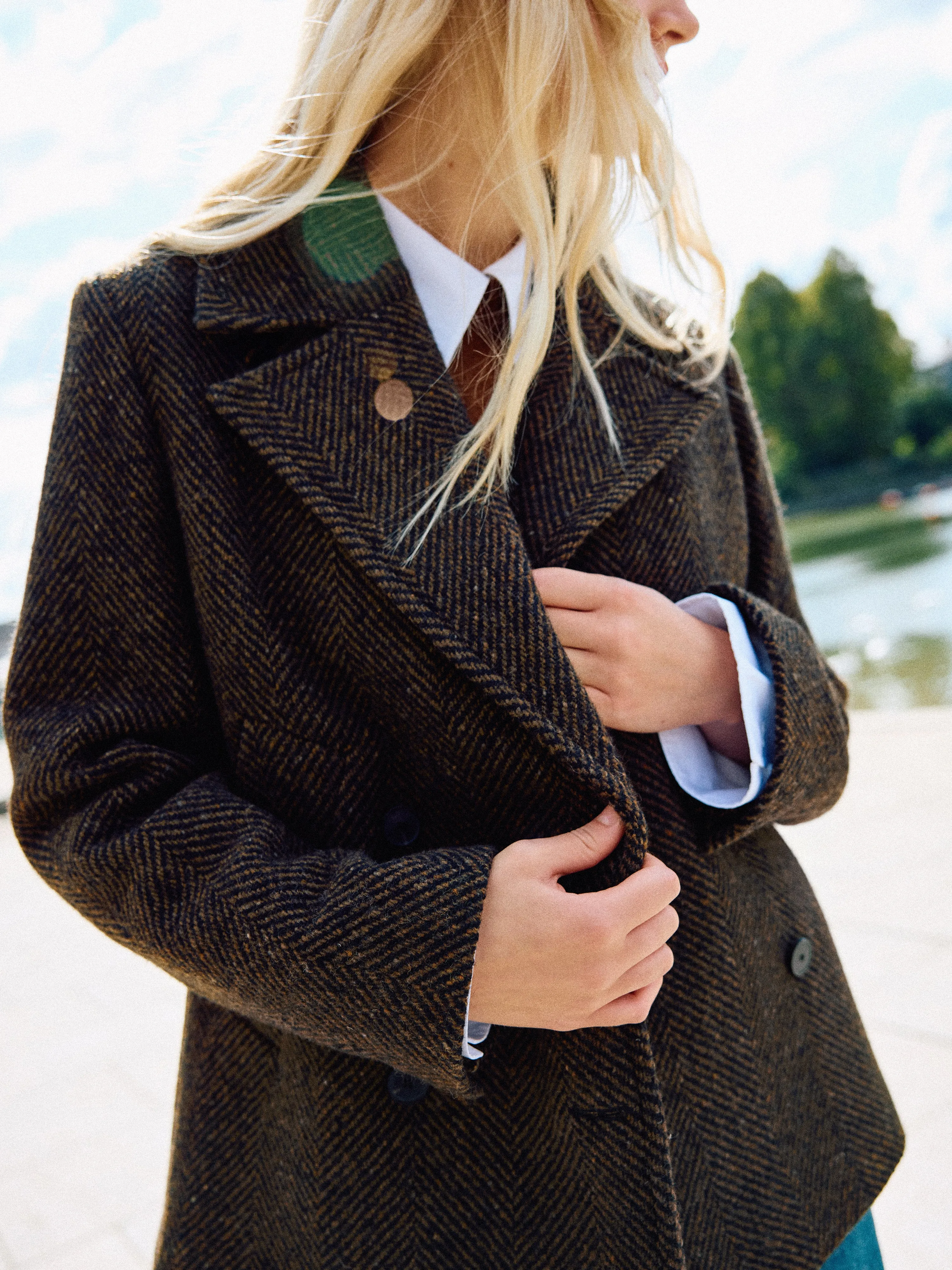 Alba Wool Herringbone Pea Coat | Brown sold by Jigsaw