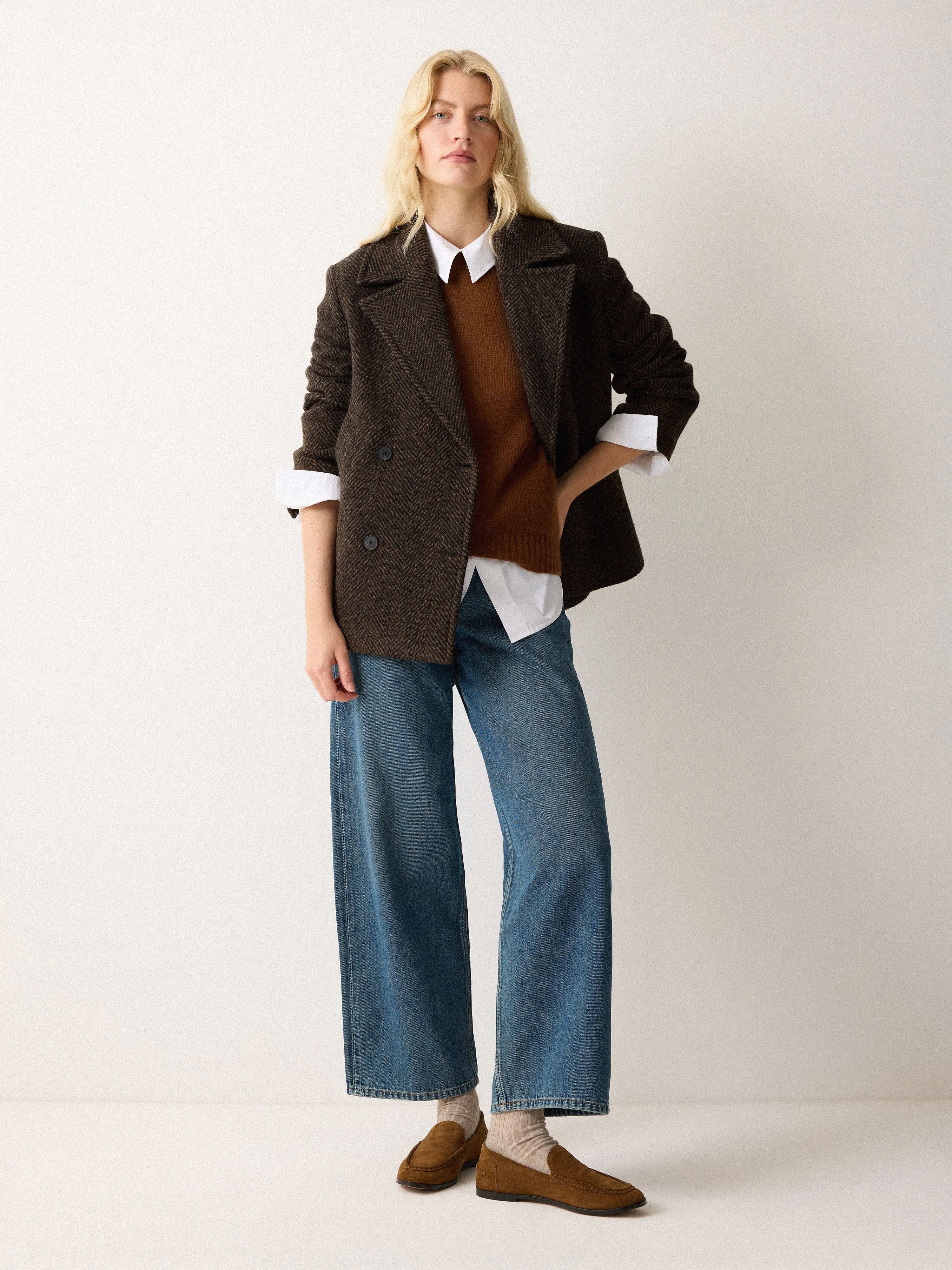 Alba Wool Herringbone Pea Coat | Brown sold by Jigsaw product image thumbnail 3