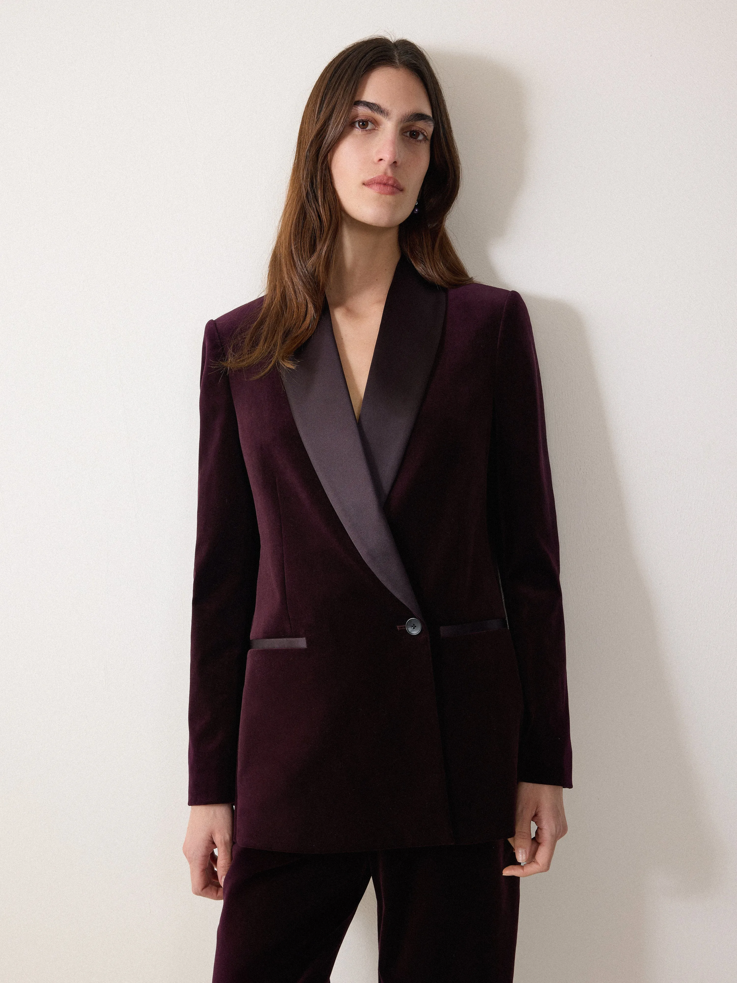 Velvet Satin Shawl Blazer | Purple sold by Jigsaw