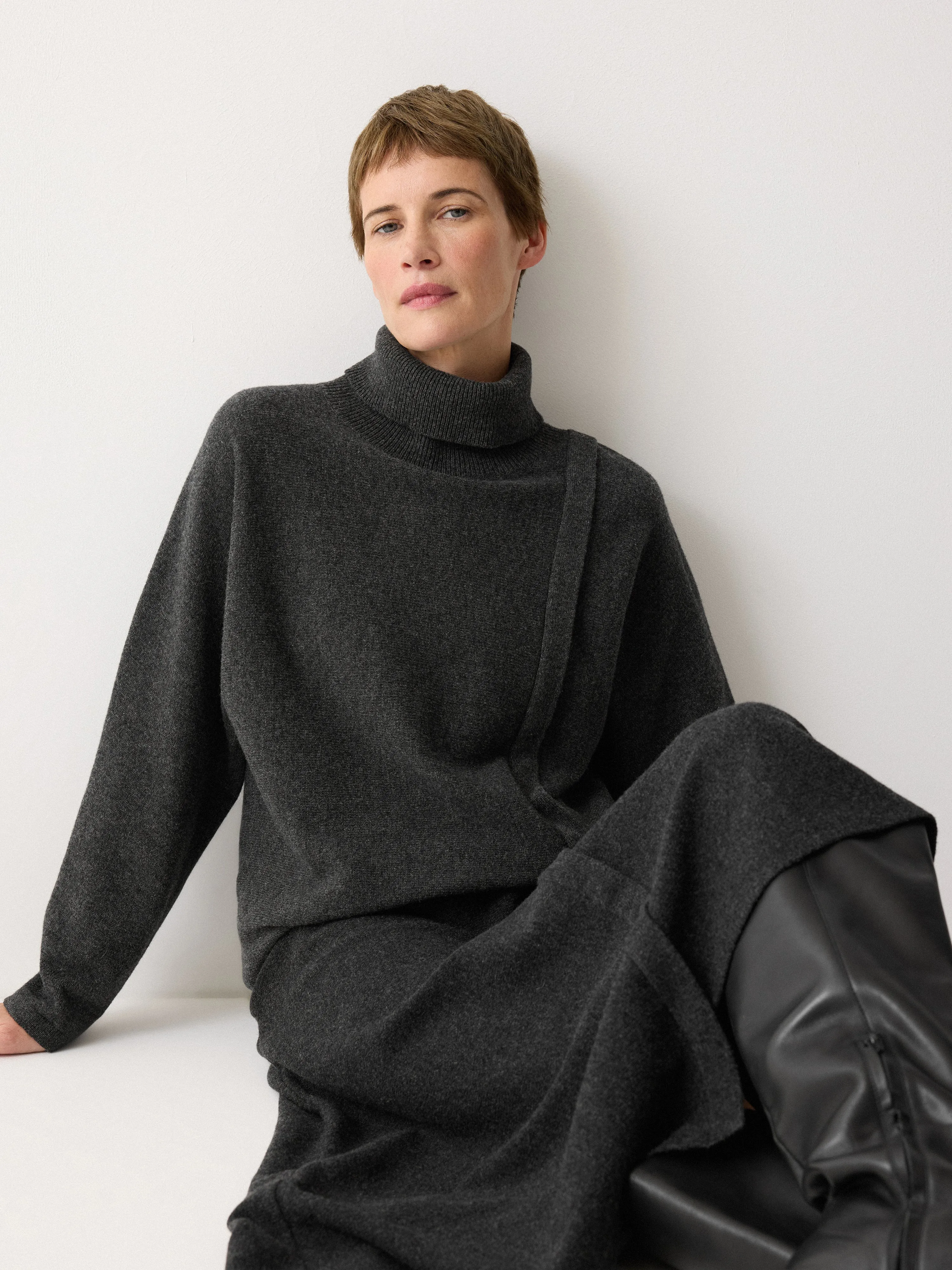 Overlap Seam Detail Skirt | Charcoal sold by Jigsaw