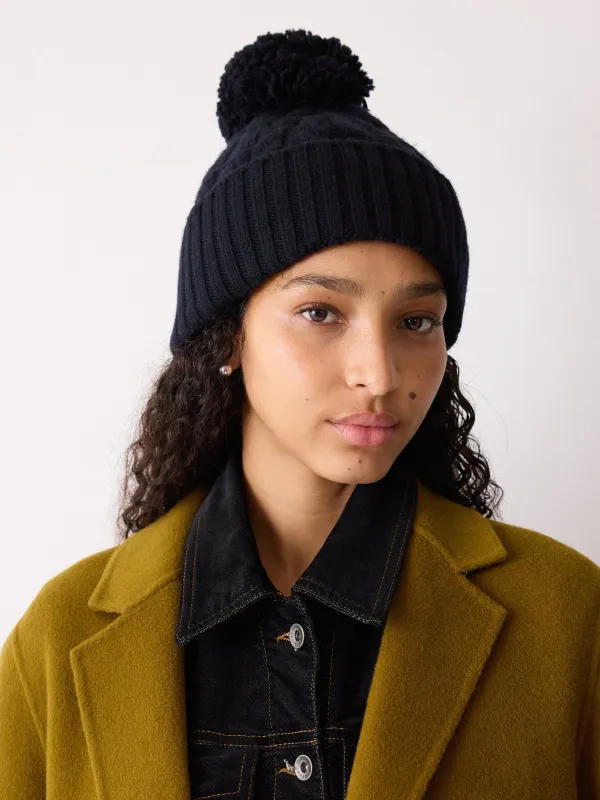 Cable Pom Hat | Navy sold by Jigsaw