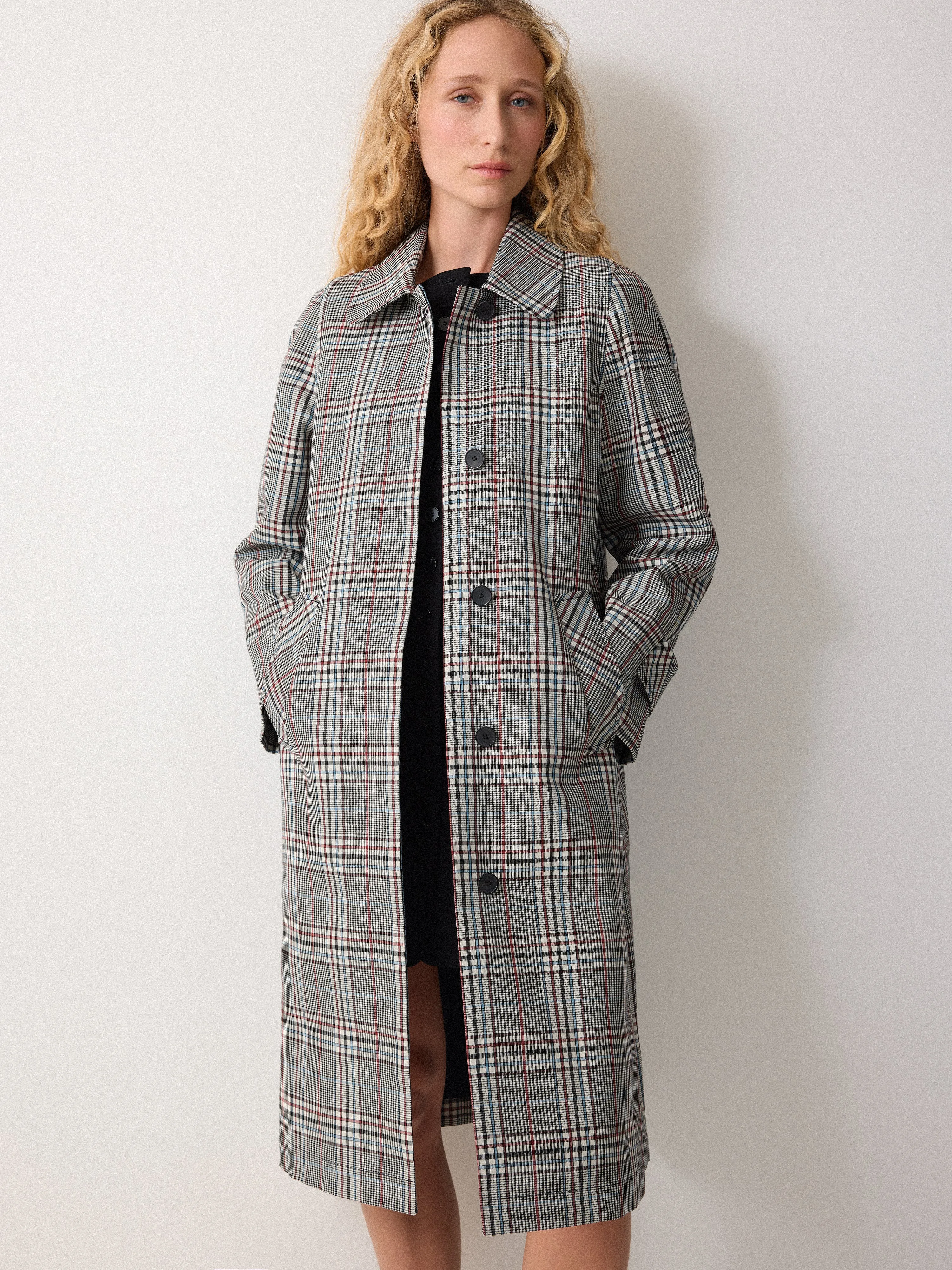Bonded Cotton Check Trench Coat | Cream sold by Jigsaw