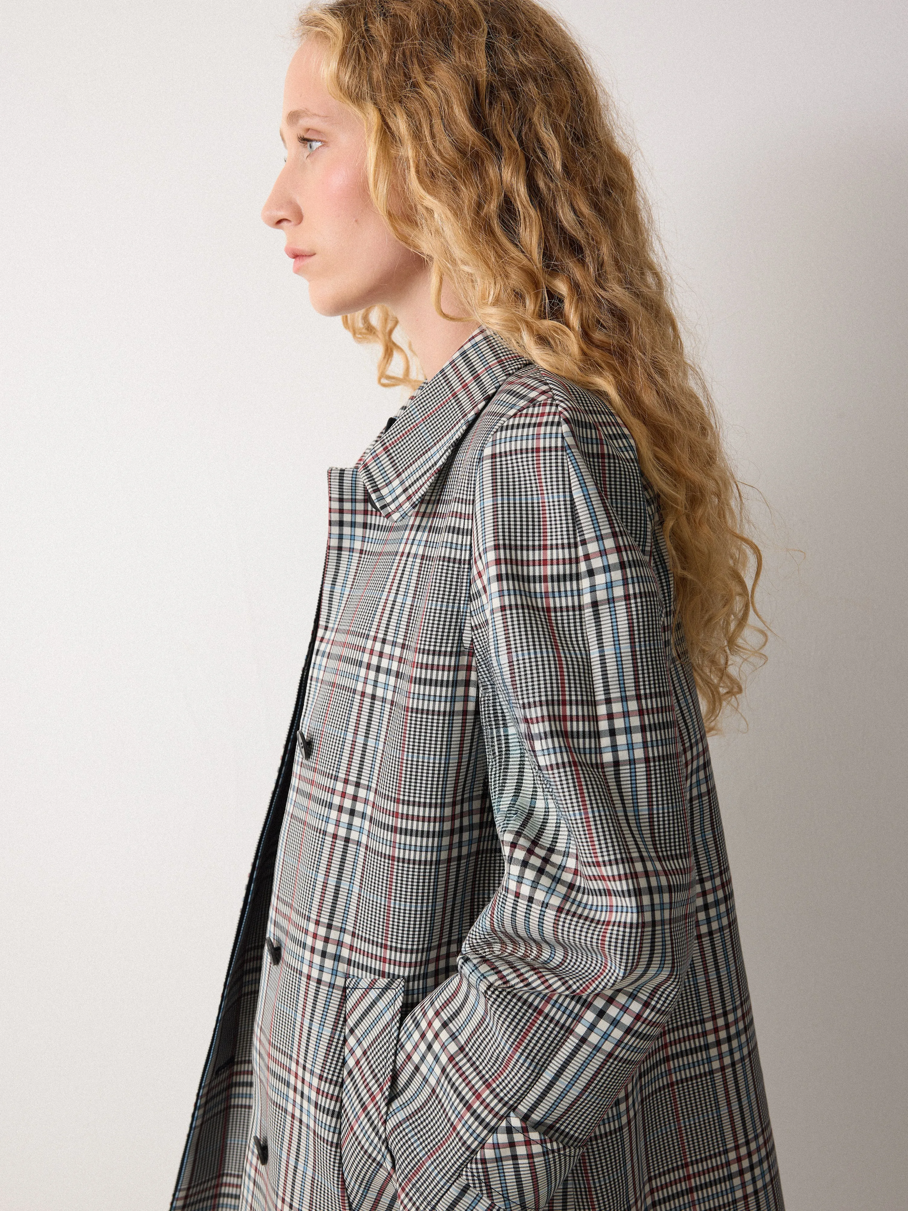 Bonded Cotton Check Trench Coat | Cream sold by Jigsaw product image thumbnail 2