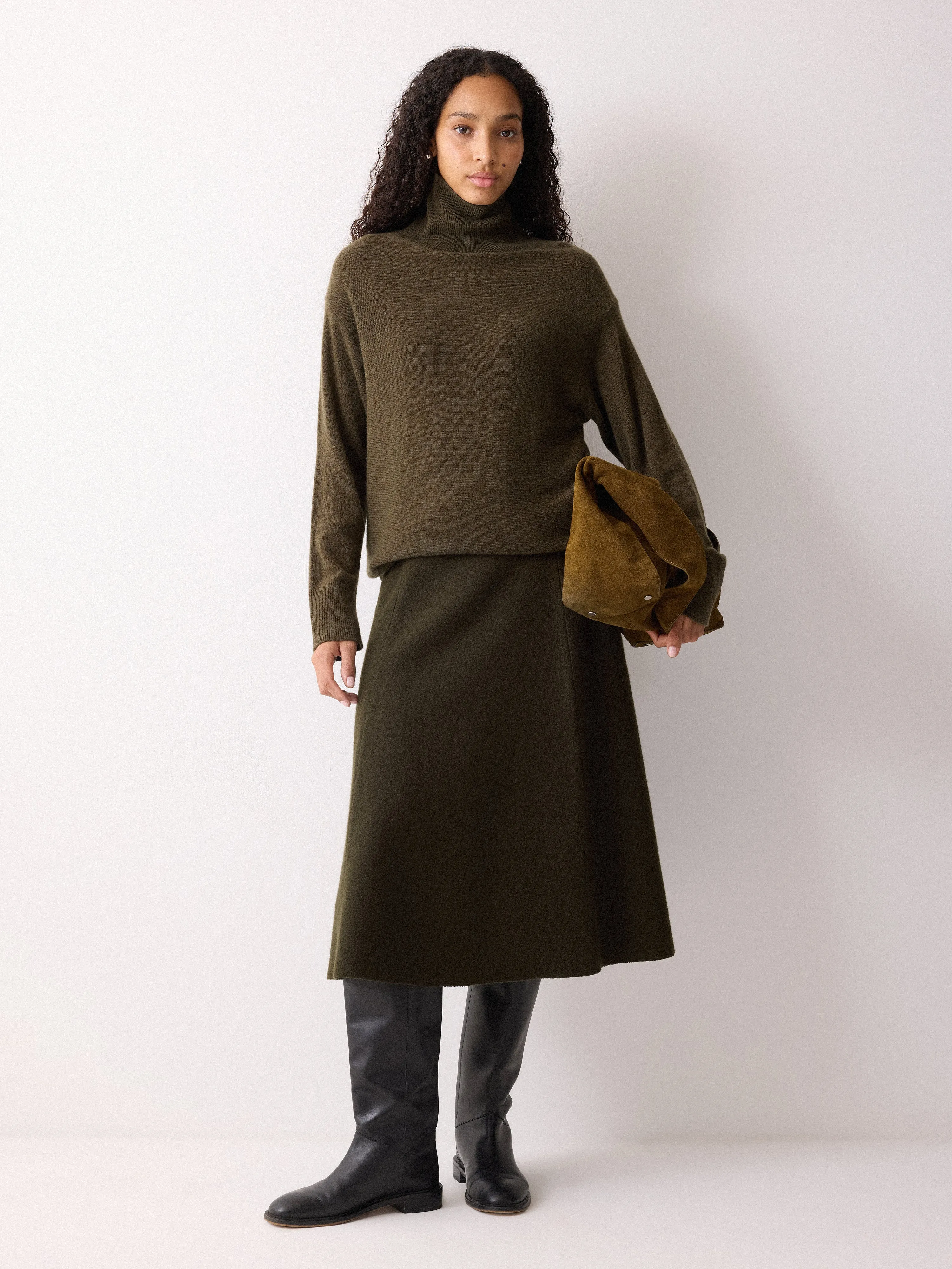 Boiled Wool Blend Skirt | Khaki sold by Jigsaw