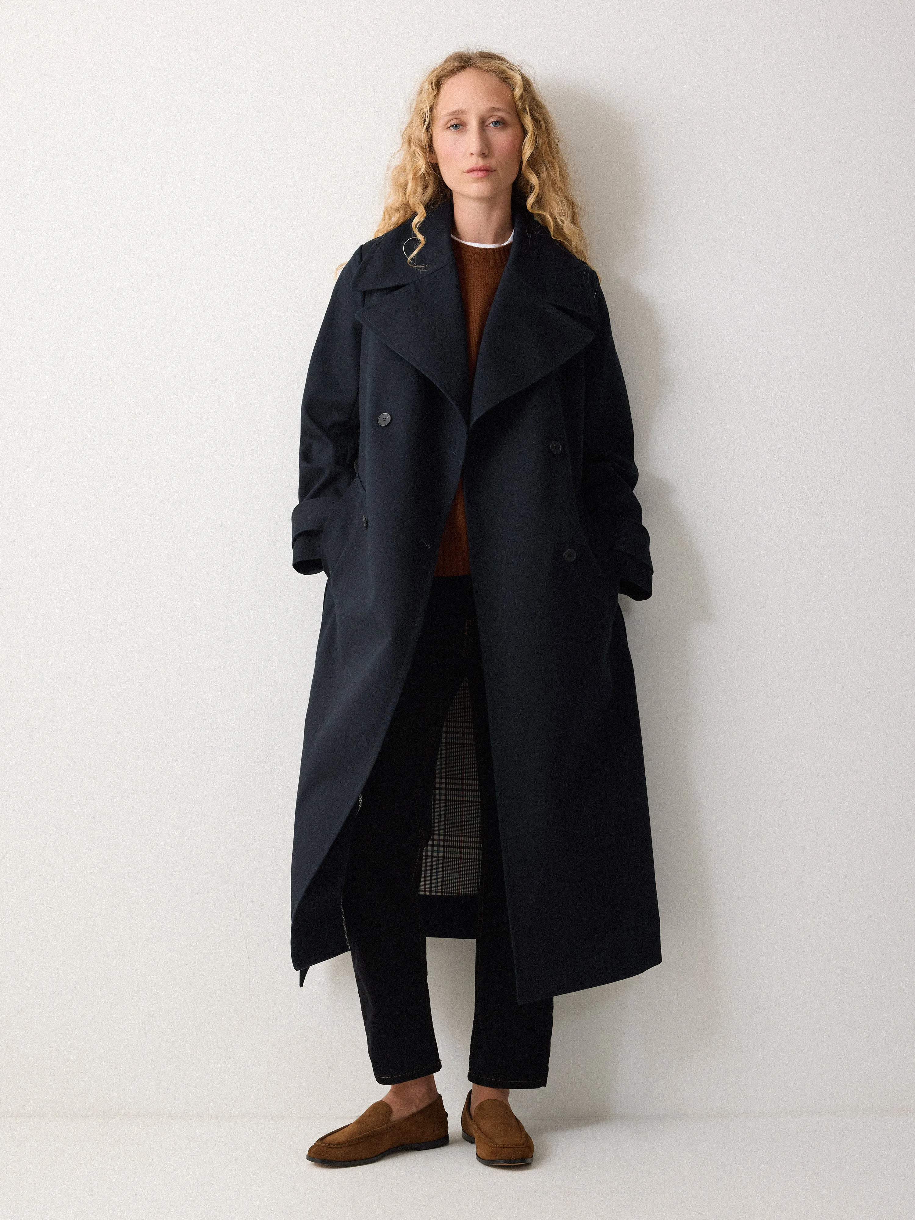 Bonded Cotton Trench Coat | Navy sold by Jigsaw