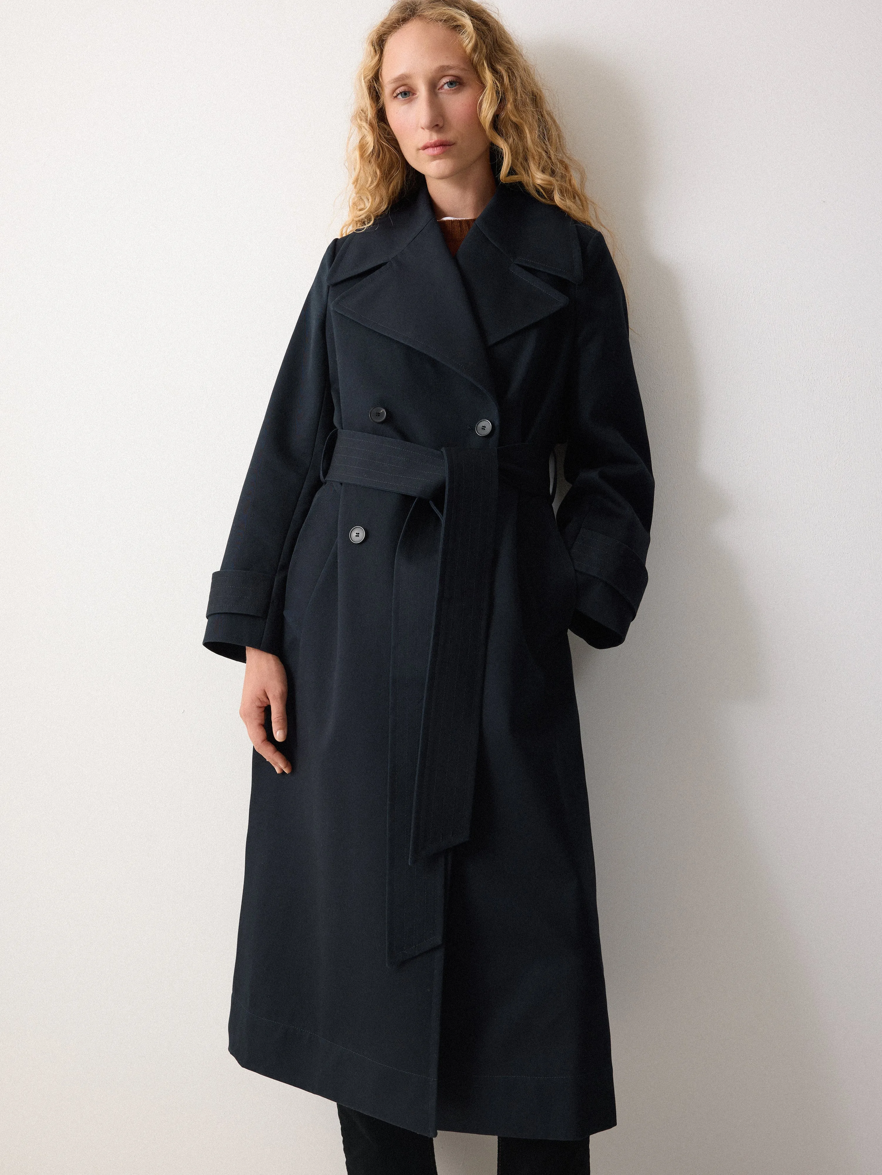 Bonded Cotton Trench Coat | Navy sold by Jigsaw product image thumbnail 2