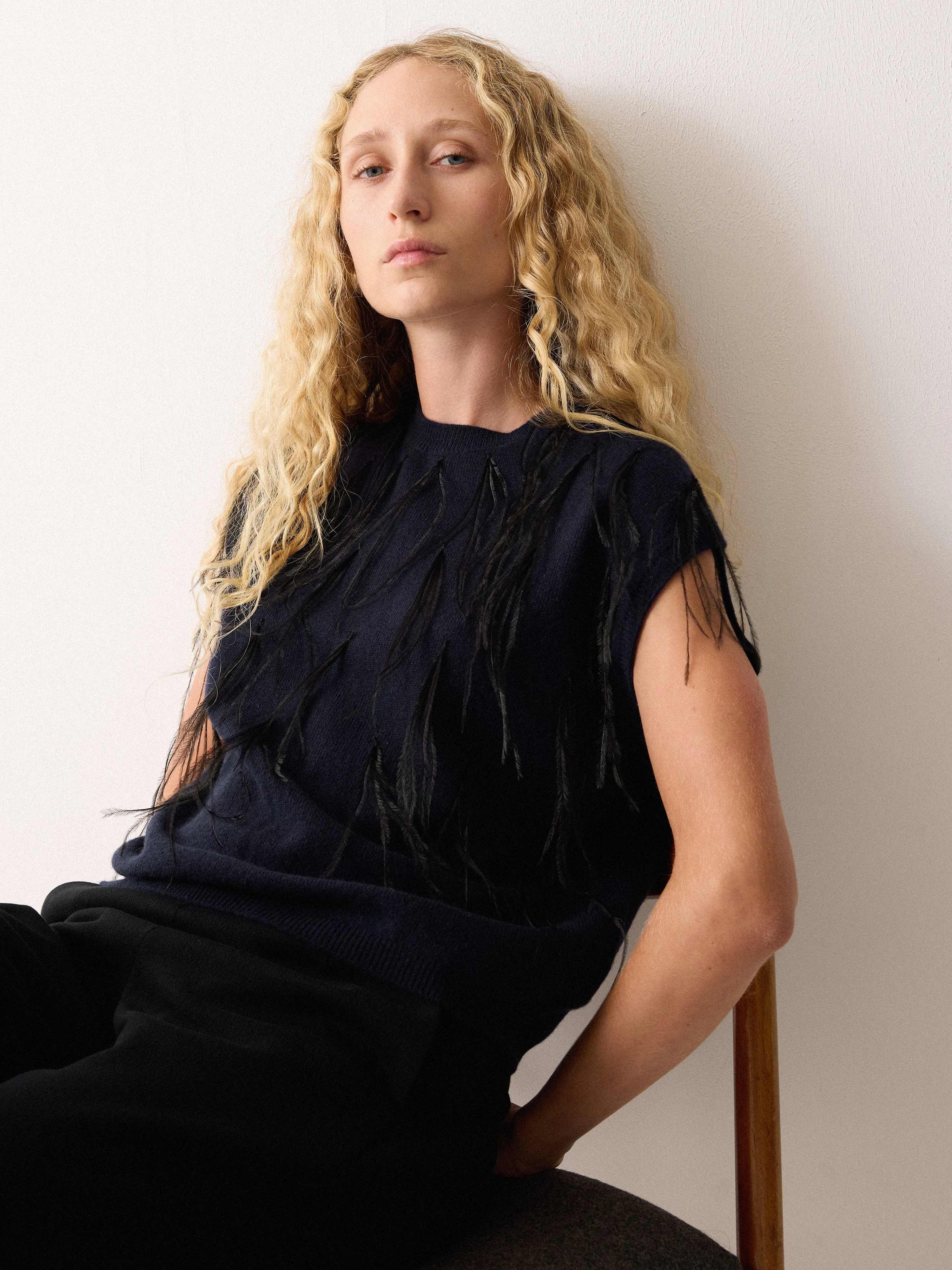 Feather Cap Sleeve Jumper | Navy sold by Jigsaw product image thumbnail 2