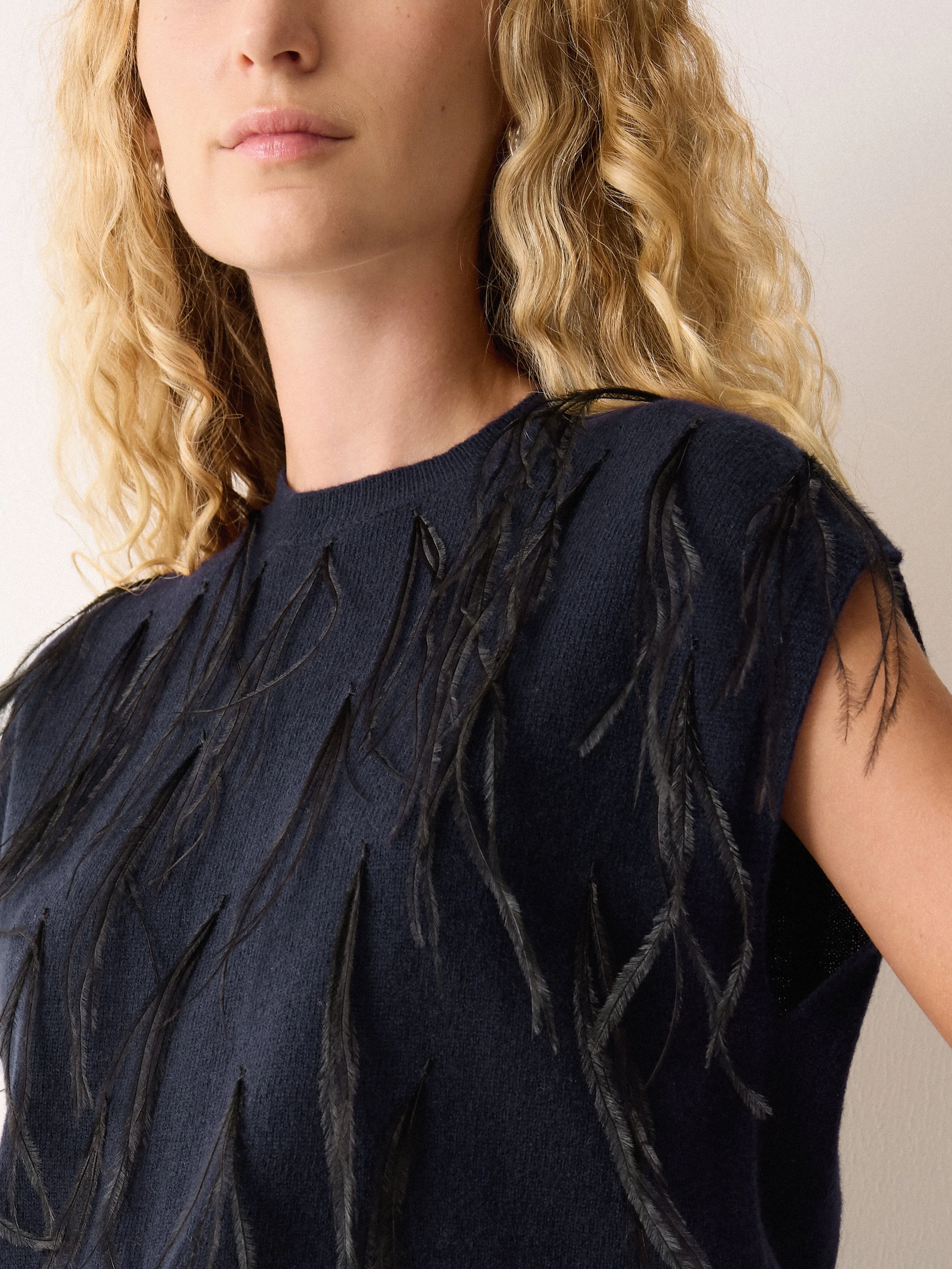 Feather Cap Sleeve Jumper | Navy sold by Jigsaw product image thumbnail 4