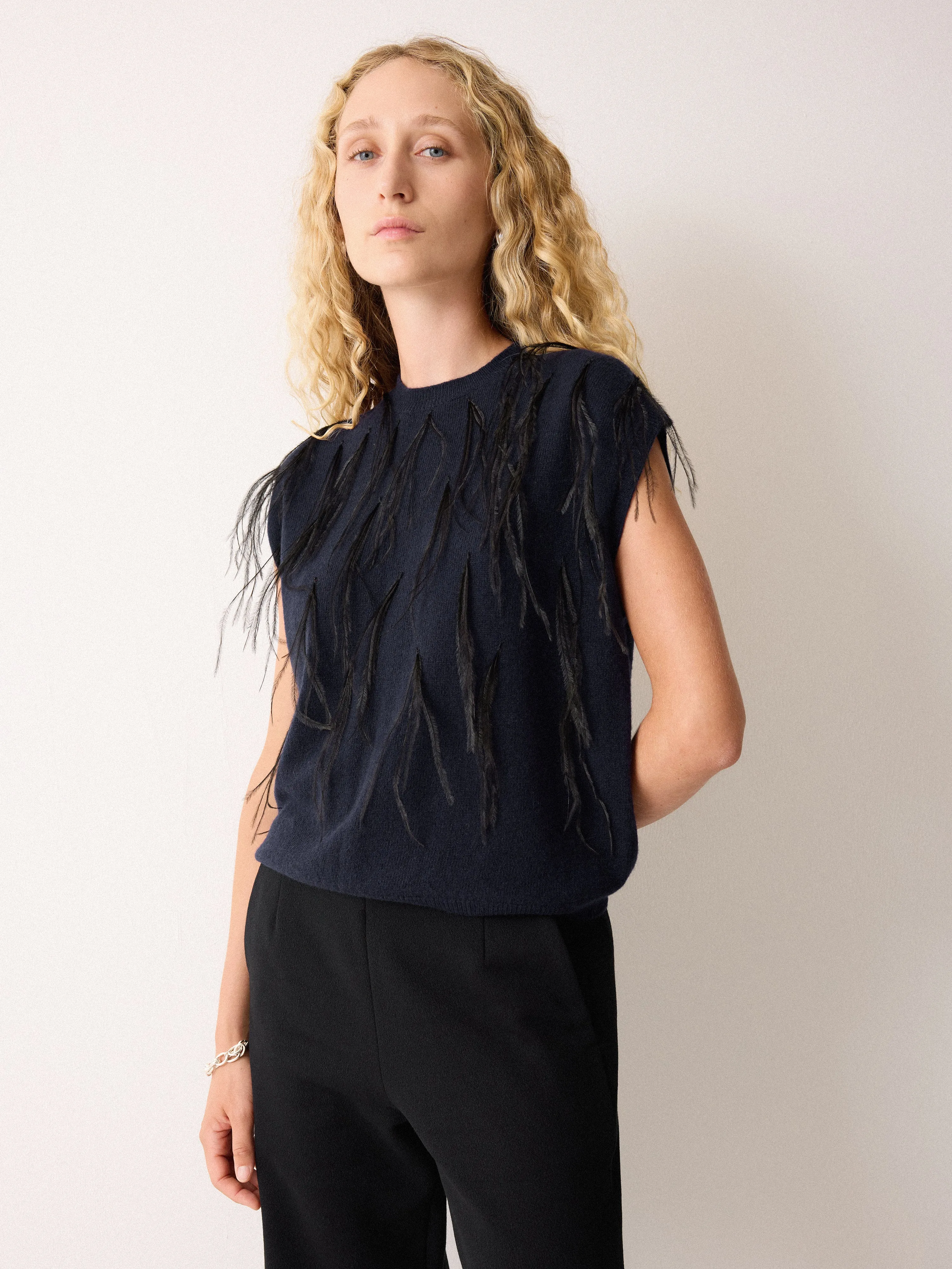 Feather Cap Sleeve Jumper | Navy sold by Jigsaw product image thumbnail 3