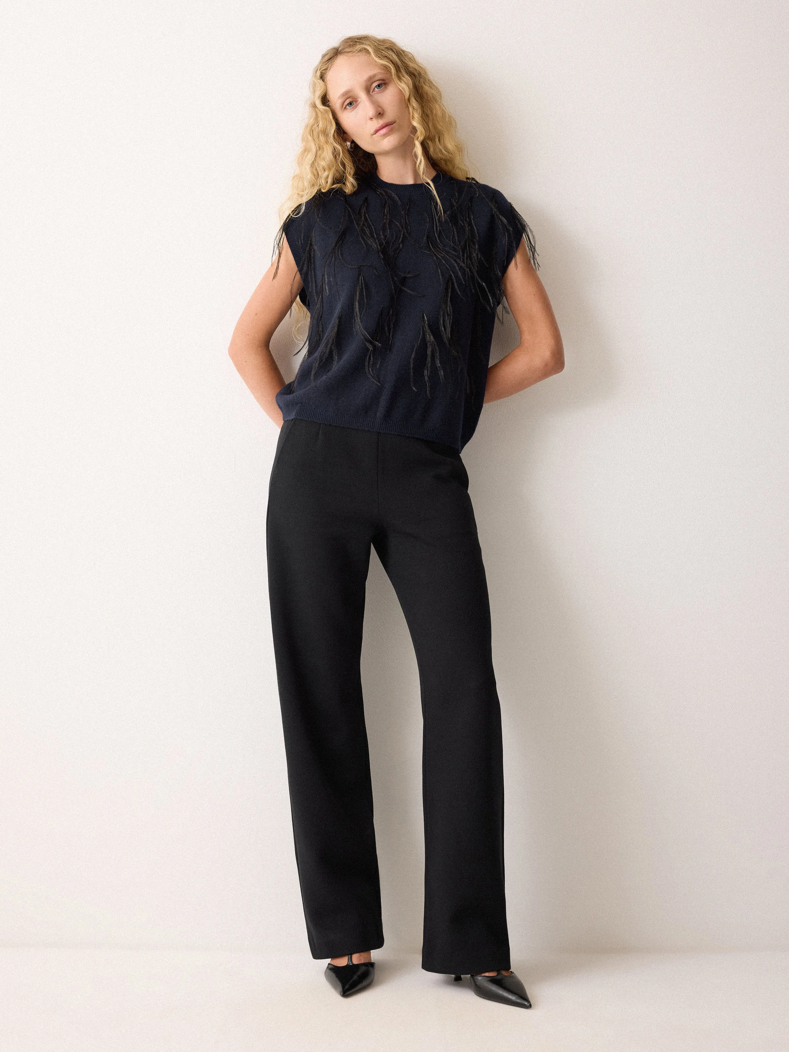 Feather Cap Sleeve Jumper | Navy sold by Jigsaw