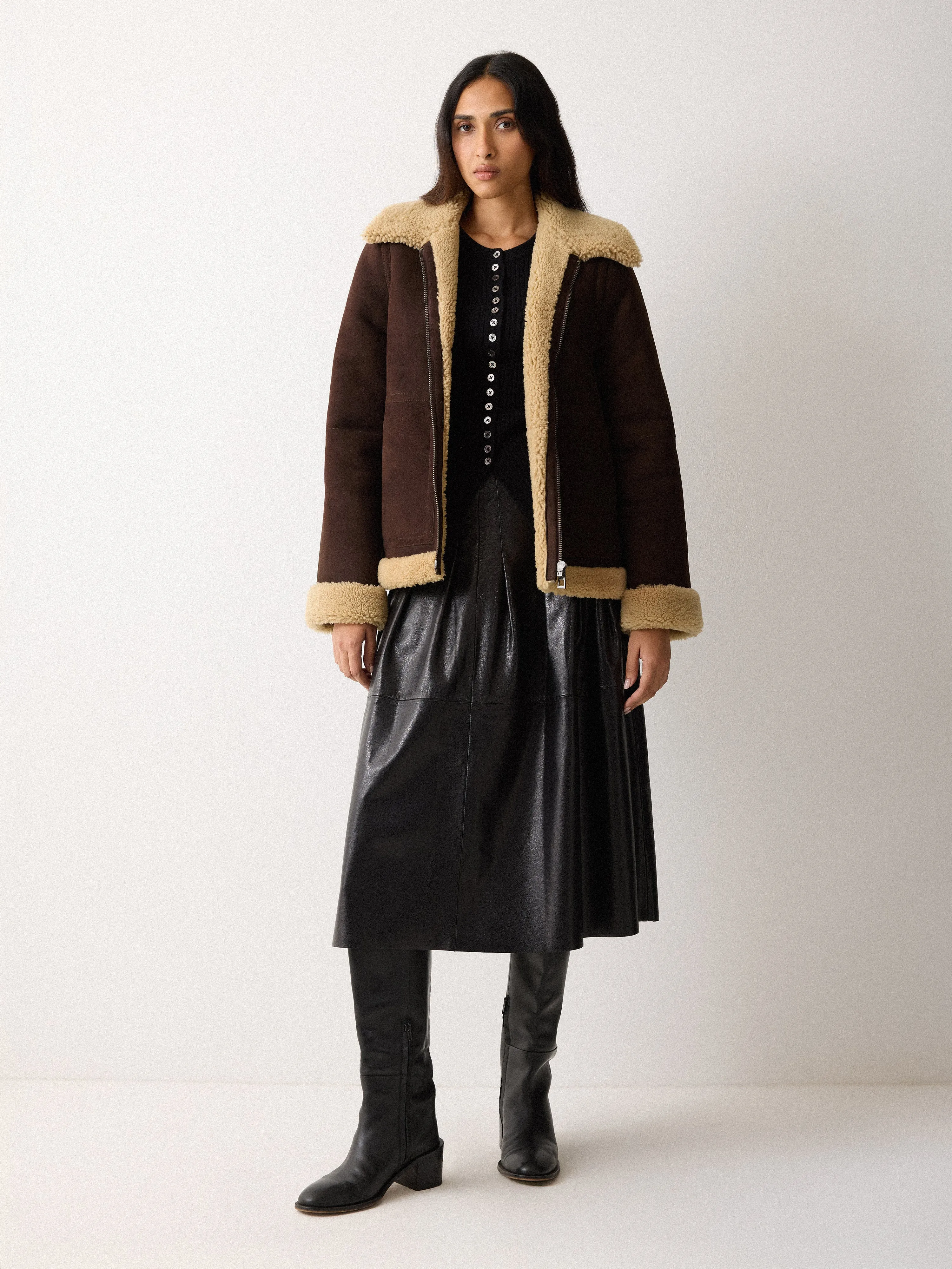 Italian Merino Shearling Coat | Brown sold by Jigsaw