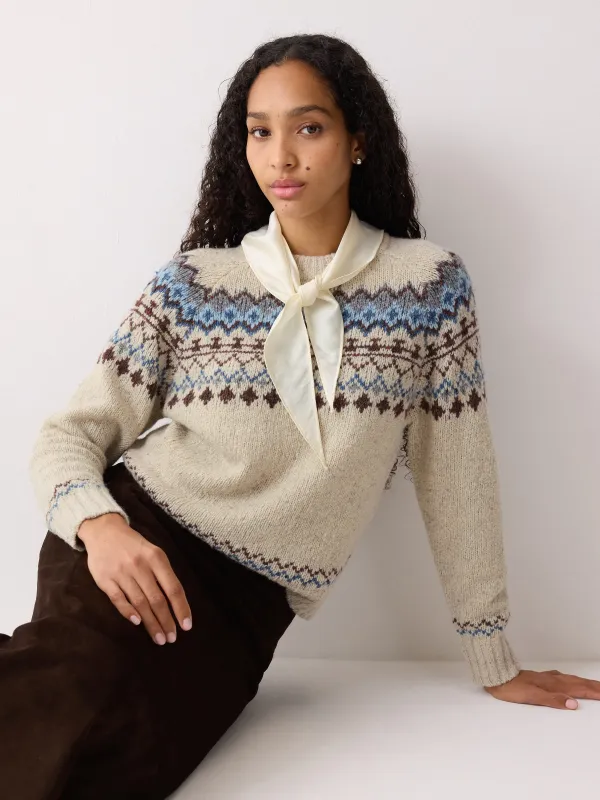 Fairisle Silk Scarf Jumper | Beige sold by Jigsaw