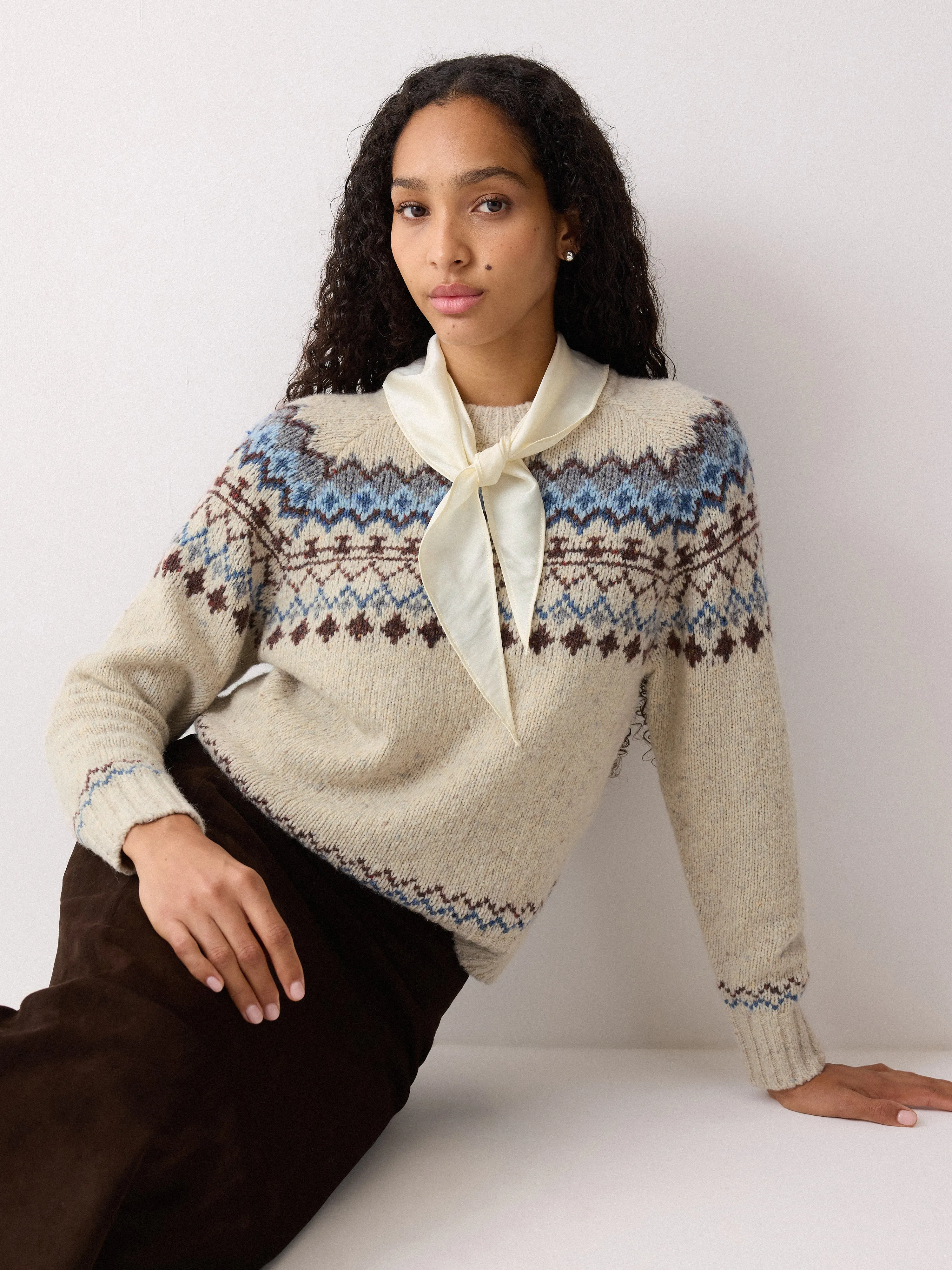 Fairisle Silk Scarf Jumper | Beige sold by Jigsaw