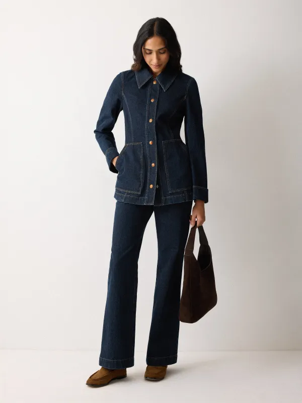 Denim Tailored Bootleg Trouser | Indigo sold by Jigsaw