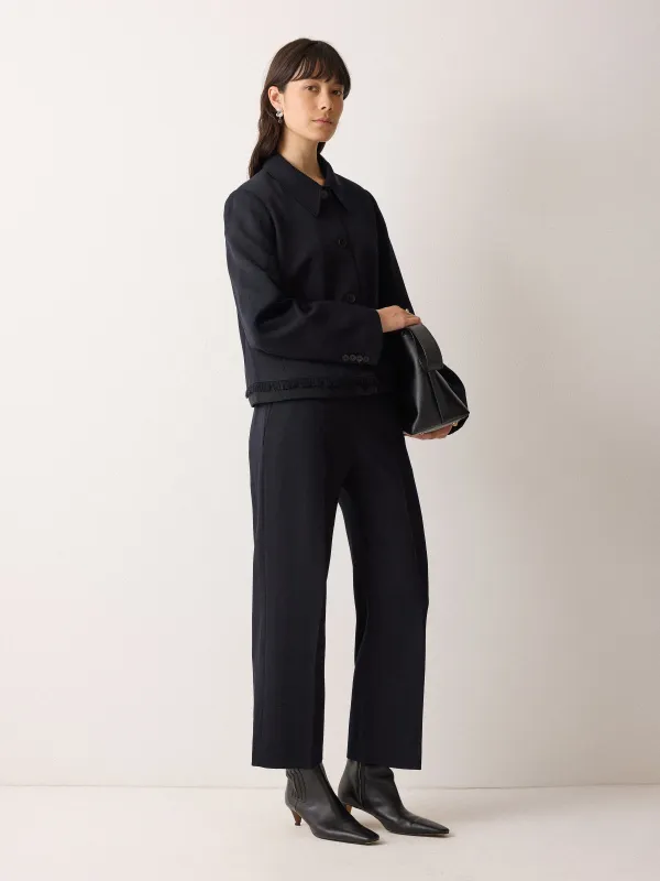 Grosgrain Trim Cropped Trouser | Dark Navy sold by Jigsaw