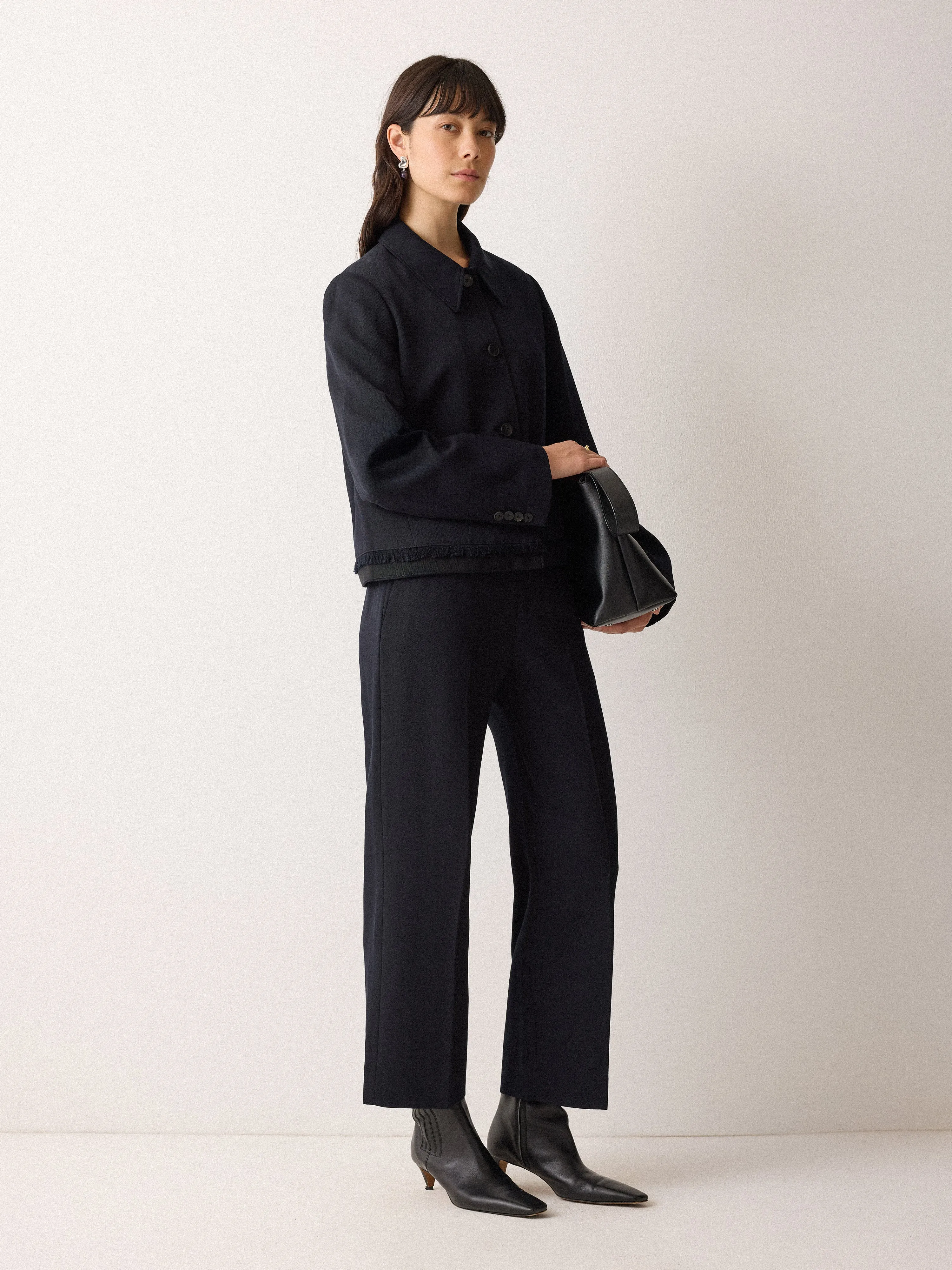 Grosgrain Trim Cropped Trouser | Dark Navy sold by Jigsaw