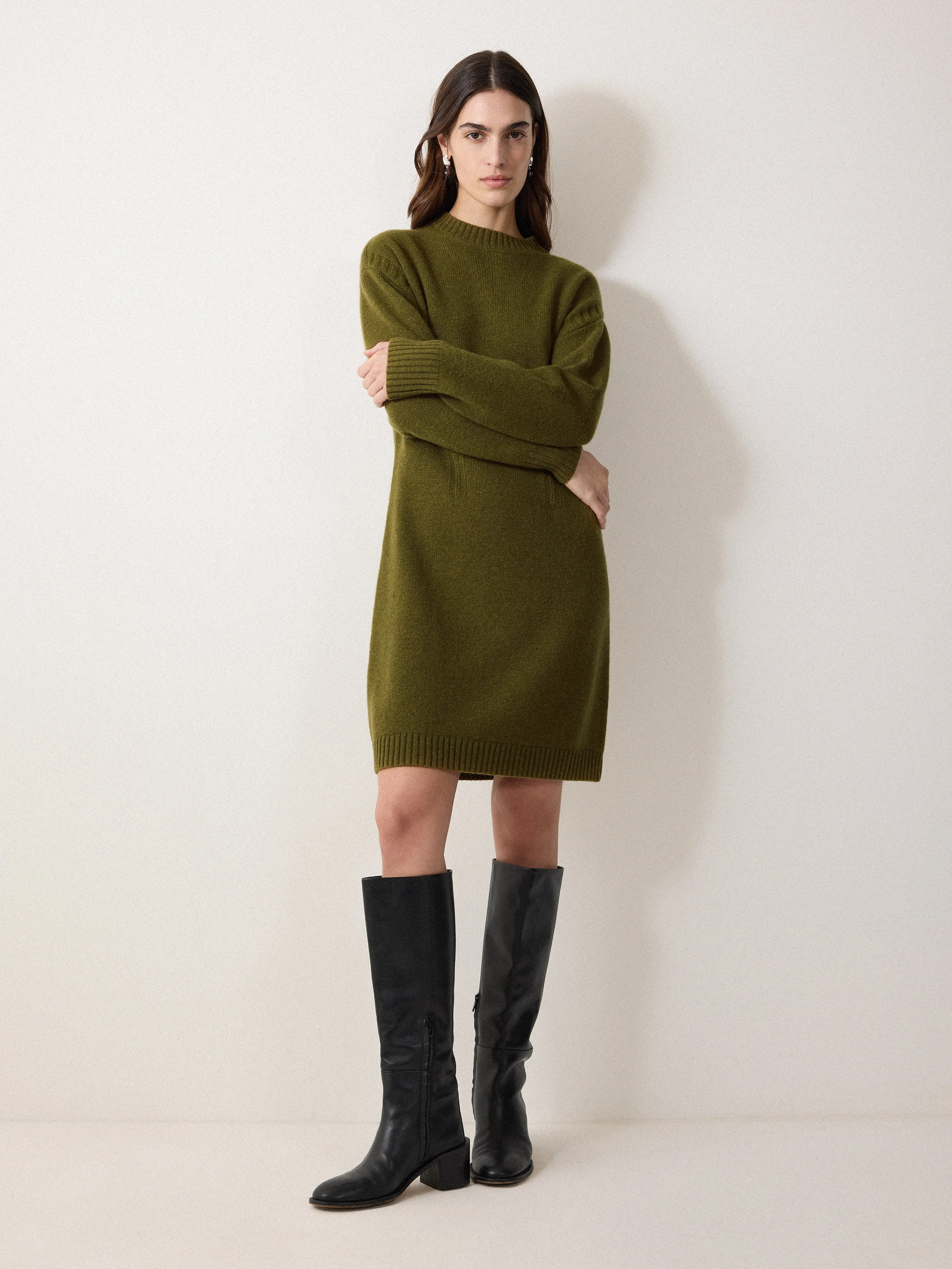 Knitted Mini Jumper Dress | Green sold by Jigsaw