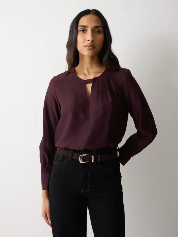 Pleated Neck Silk Shirt | Purple sold by Jigsaw
