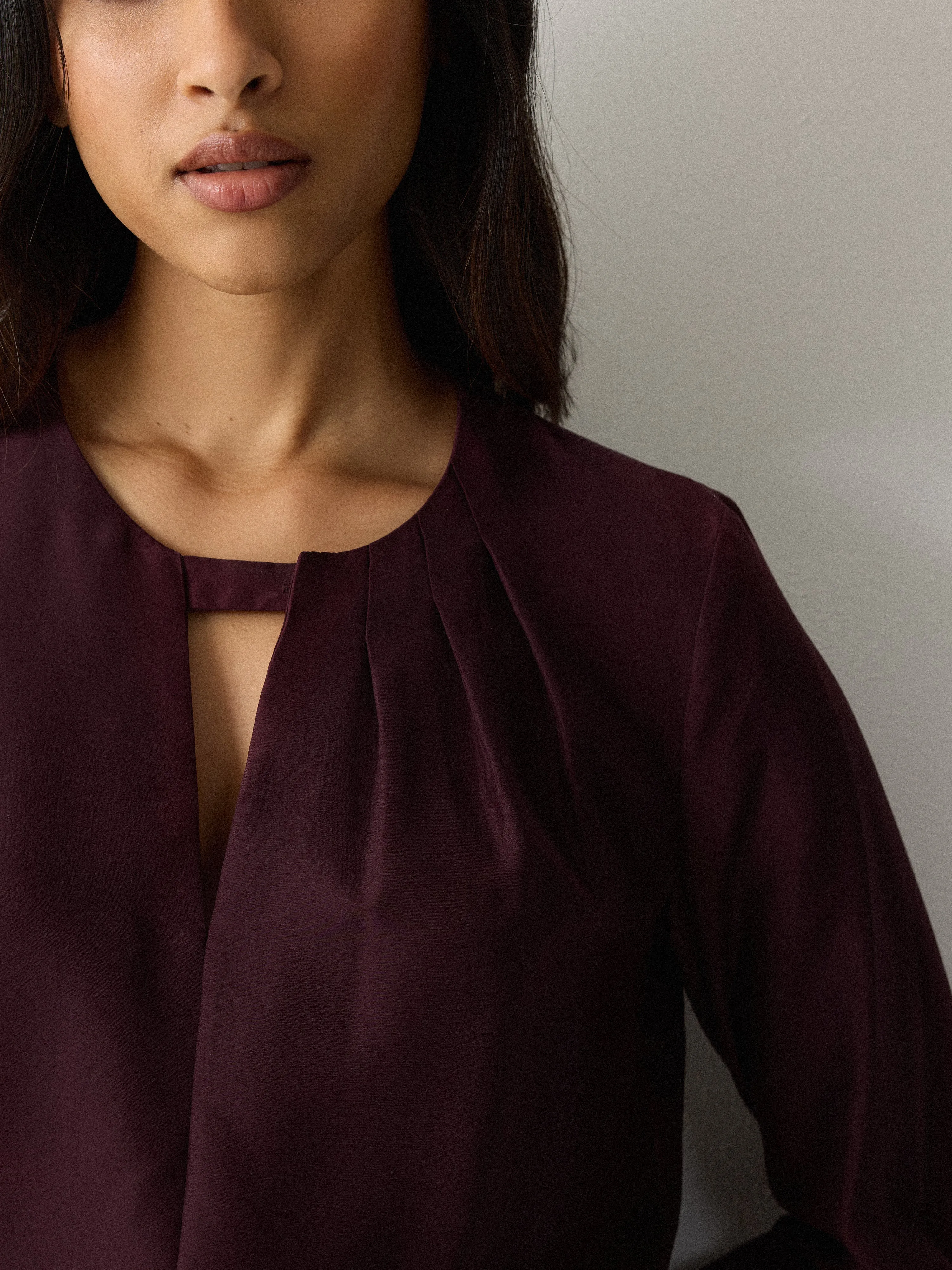 Pleated Neck Silk Shirt | Purple sold by Jigsaw product image thumbnail 3