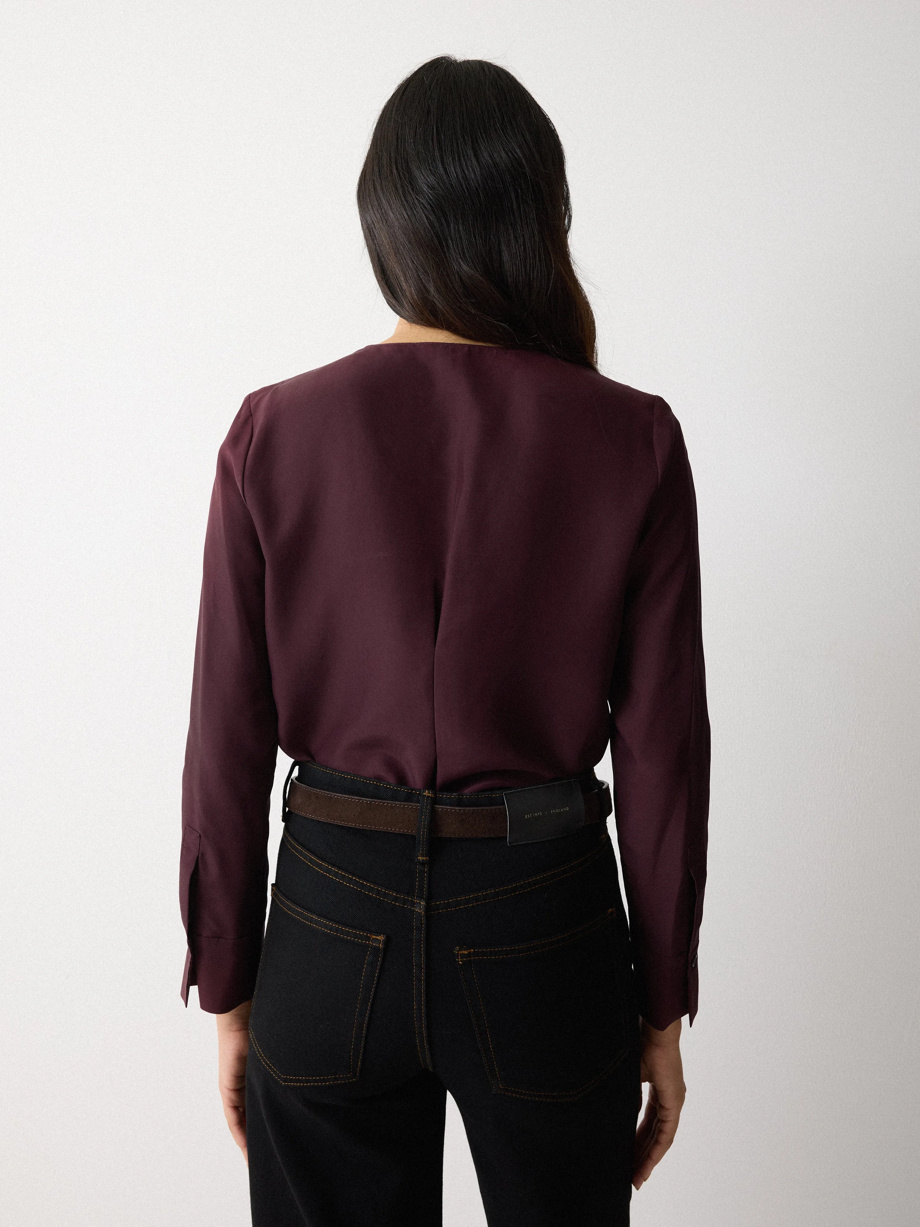 Pleated Neck Silk Shirt | Purple sold by Jigsaw product image thumbnail 4
