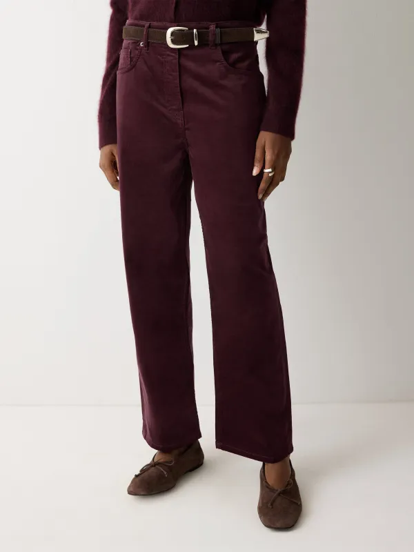 Delmont Velvet Tapered Jean | Purple sold by Jigsaw