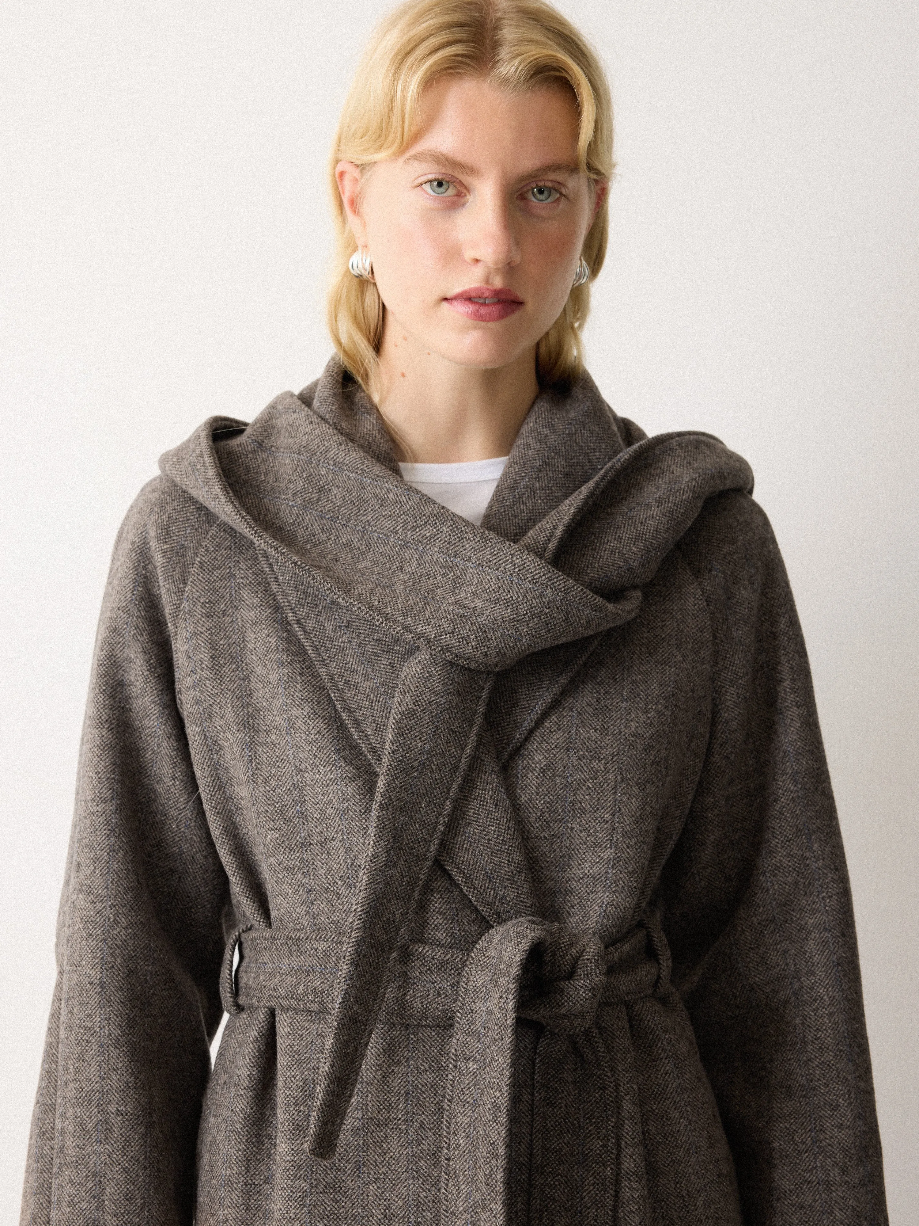 Herringbone Hooded Wrap Coat | Brown sold by Jigsaw product image thumbnail 4