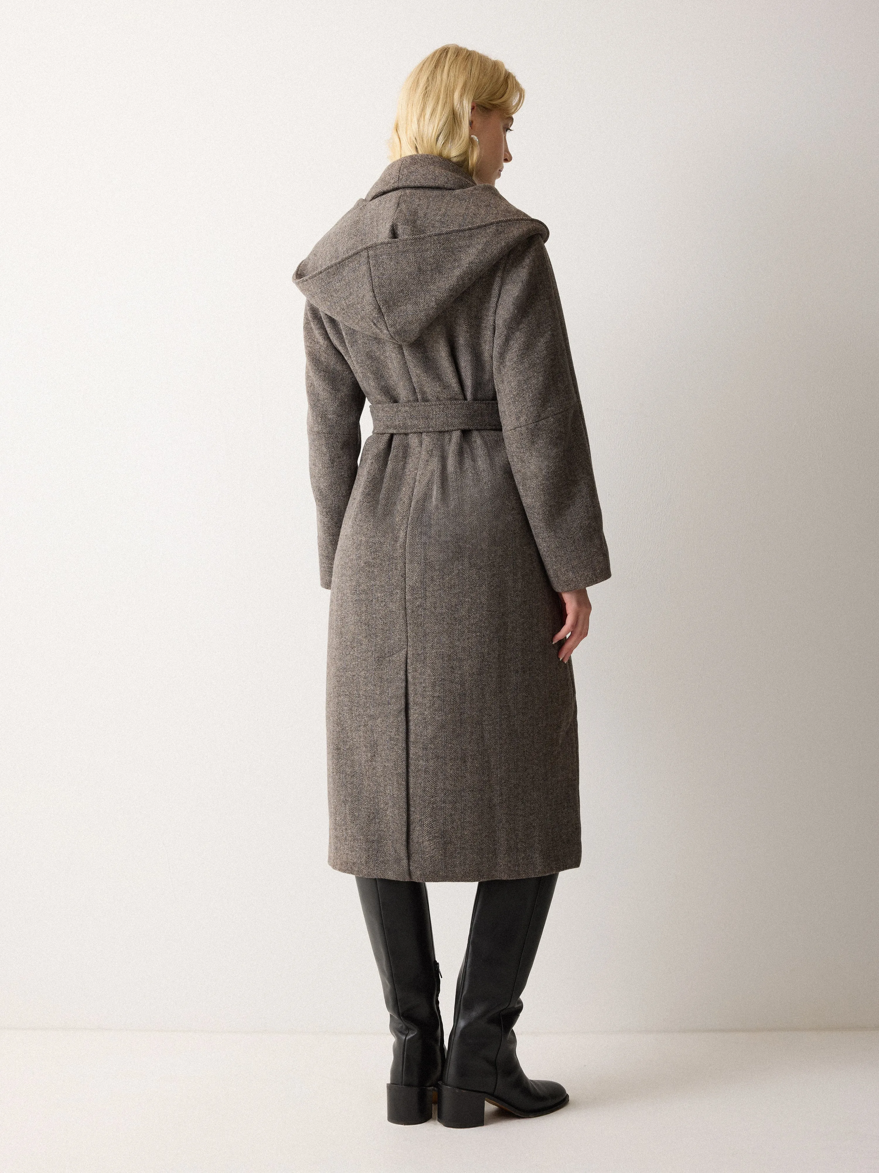 Herringbone Hooded Wrap Coat | Brown sold by Jigsaw product image thumbnail 3