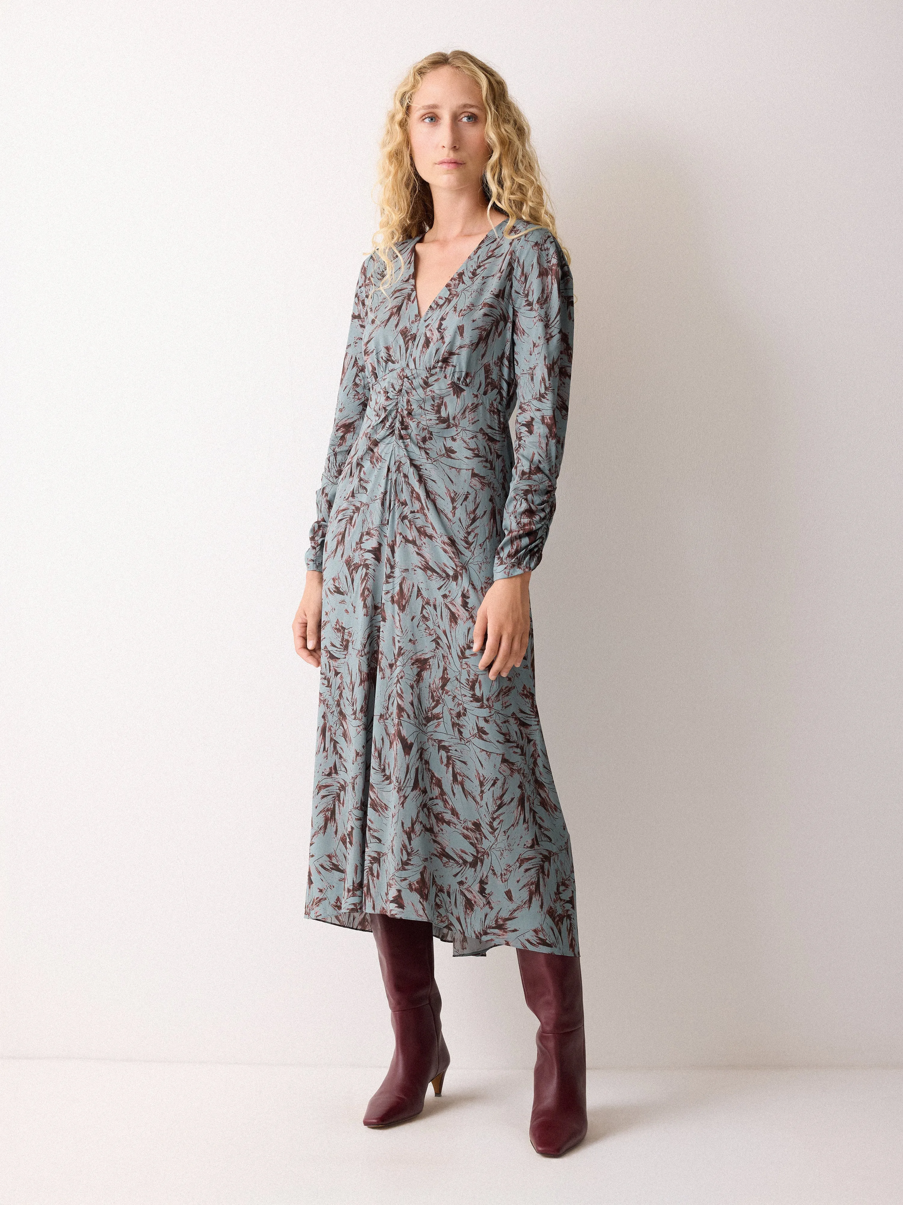 Wild Feather Gathered Dress | Blue sold by Jigsaw product image thumbnail 4