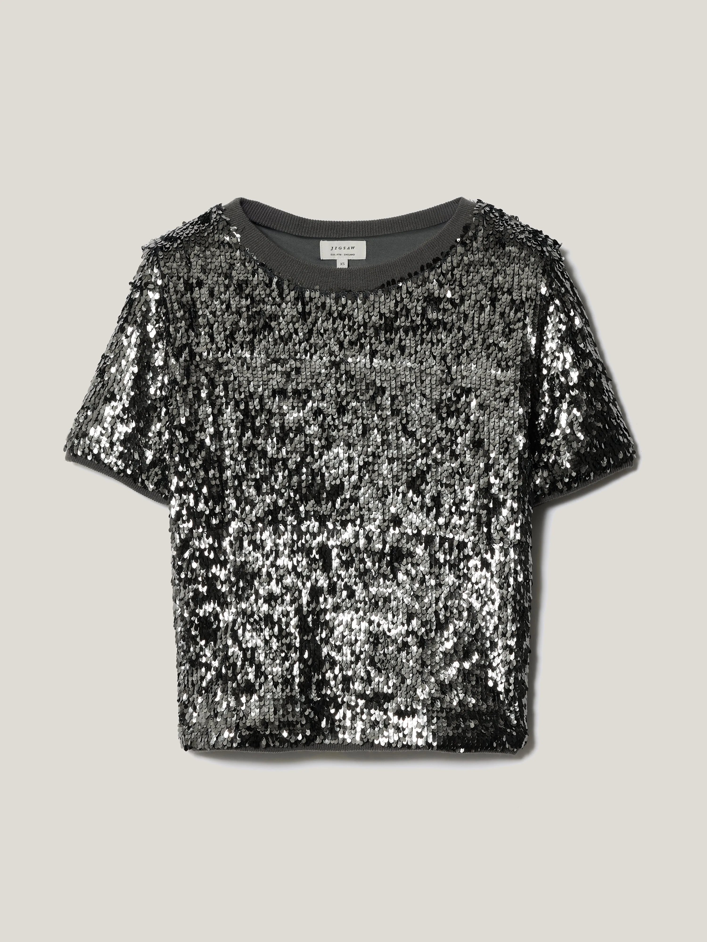 Jersey Sequin T-shirt | Dark Silver sold by Jigsaw product image thumbnail 5