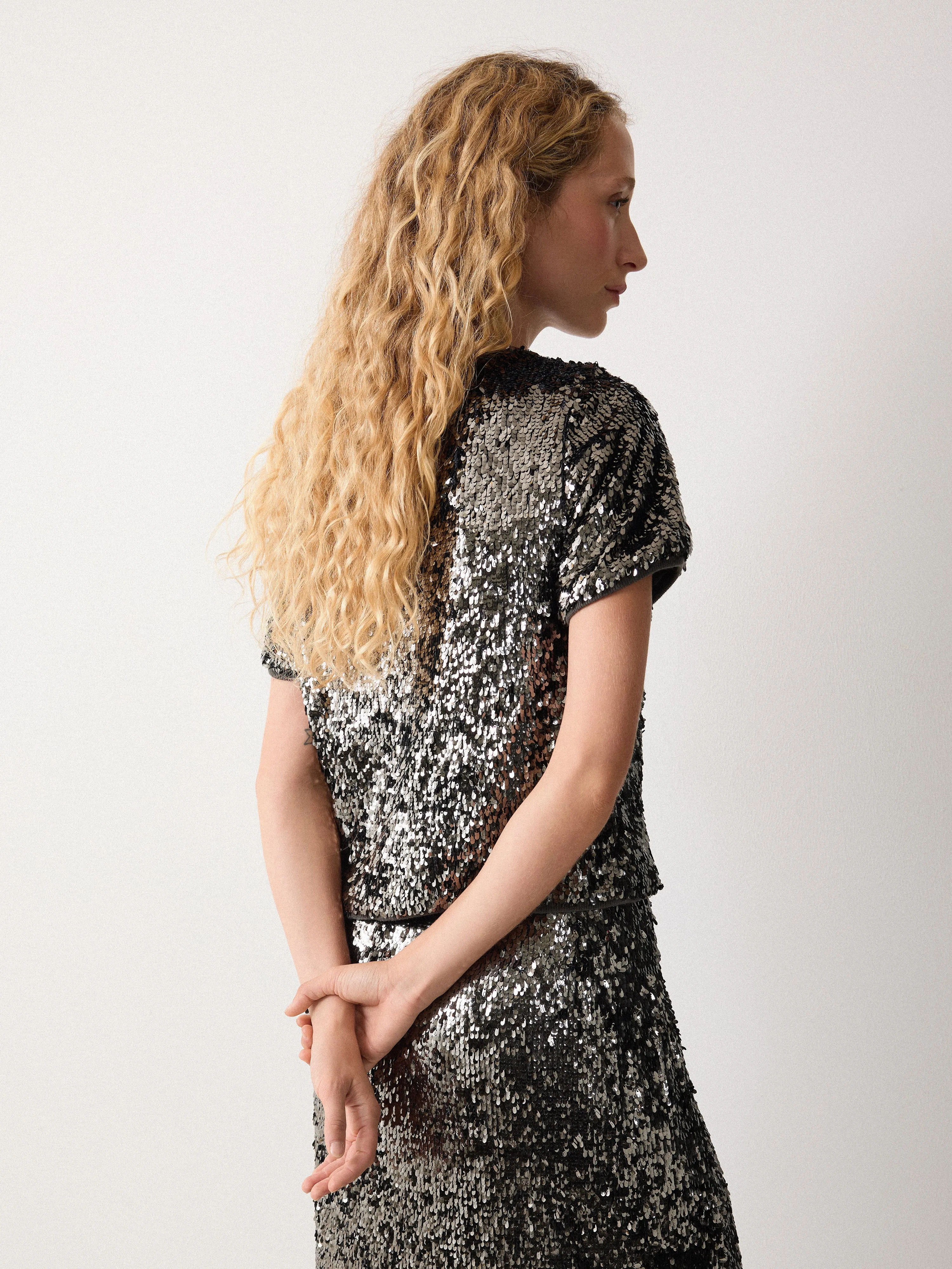 Jersey Sequin T-shirt | Dark Silver sold by Jigsaw product image thumbnail 4