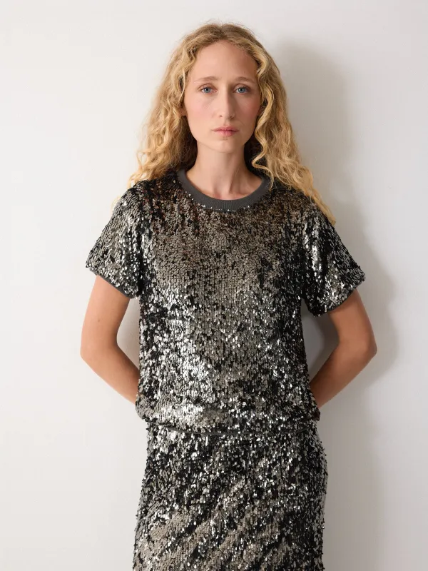 Jersey Sequin T-shirt | Dark Silver sold by Jigsaw