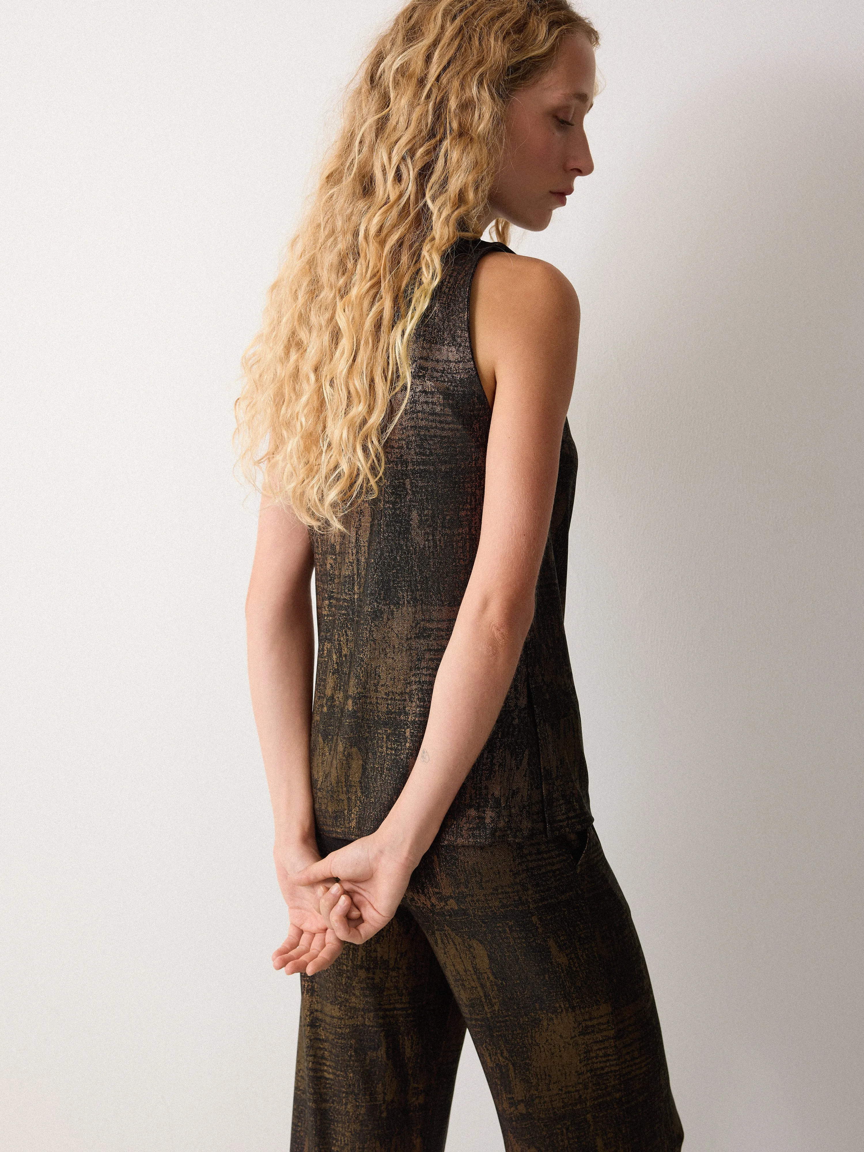 Crackle Gold Slit Top | Gold sold by Jigsaw product image thumbnail 3