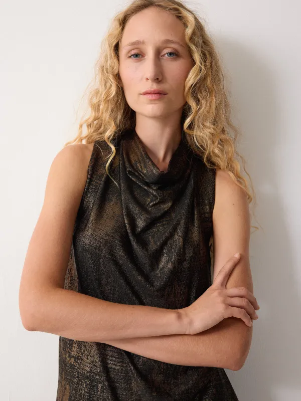 Crackle Gold Slit Top | Gold sold by Jigsaw