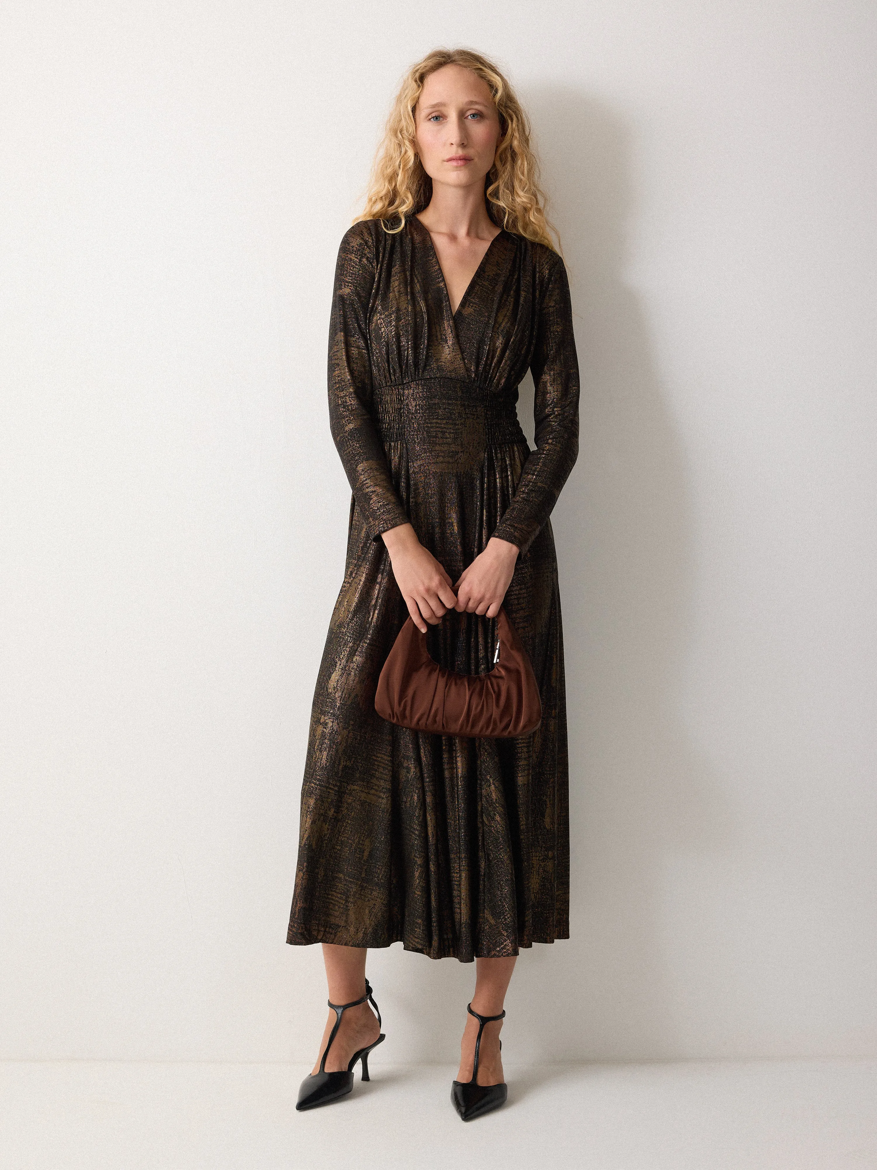 Crackle Gold Dress | Gold sold by Jigsaw