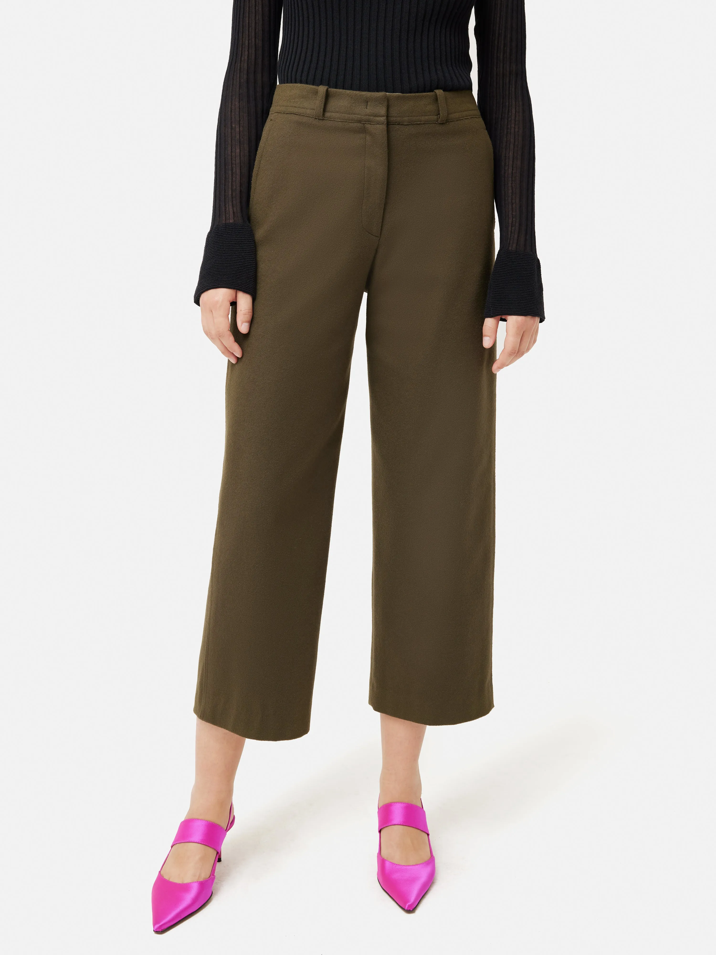 Dale Brushed Flannel Trouser | Green sold by Jigsaw