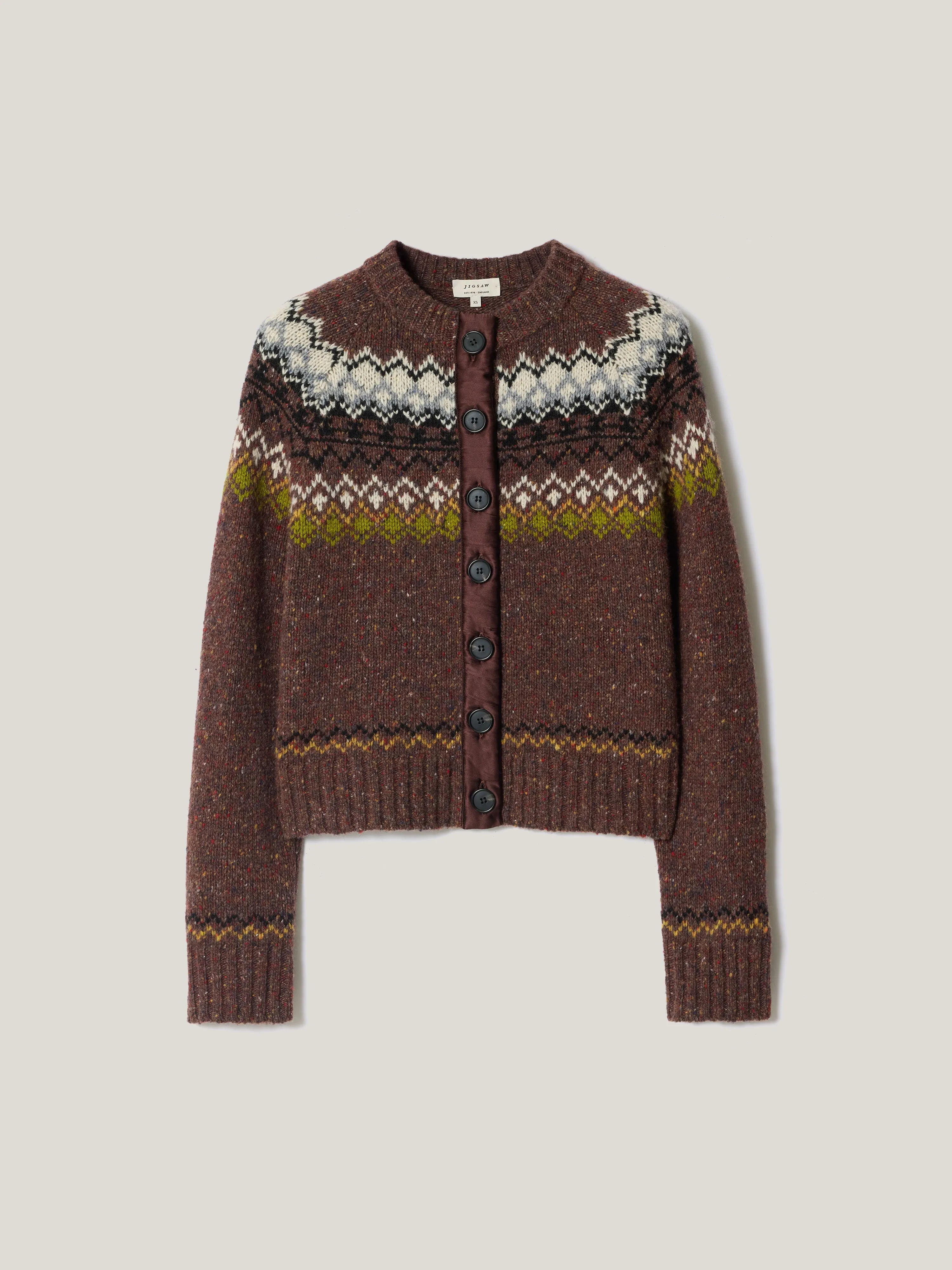 Fairisle Silk Trim Cardigan | Brown sold by Jigsaw product image thumbnail 4