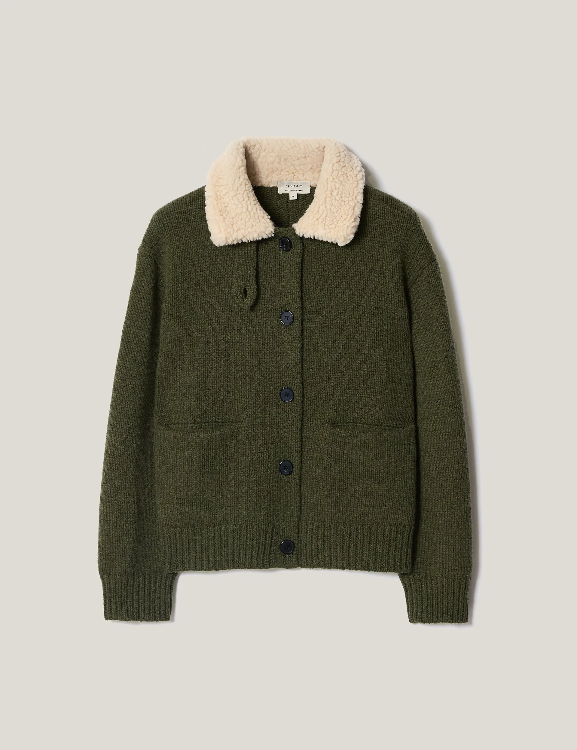 Sherpa Collar Cardigan | Khaki sold by Jigsaw product image thumbnail 5