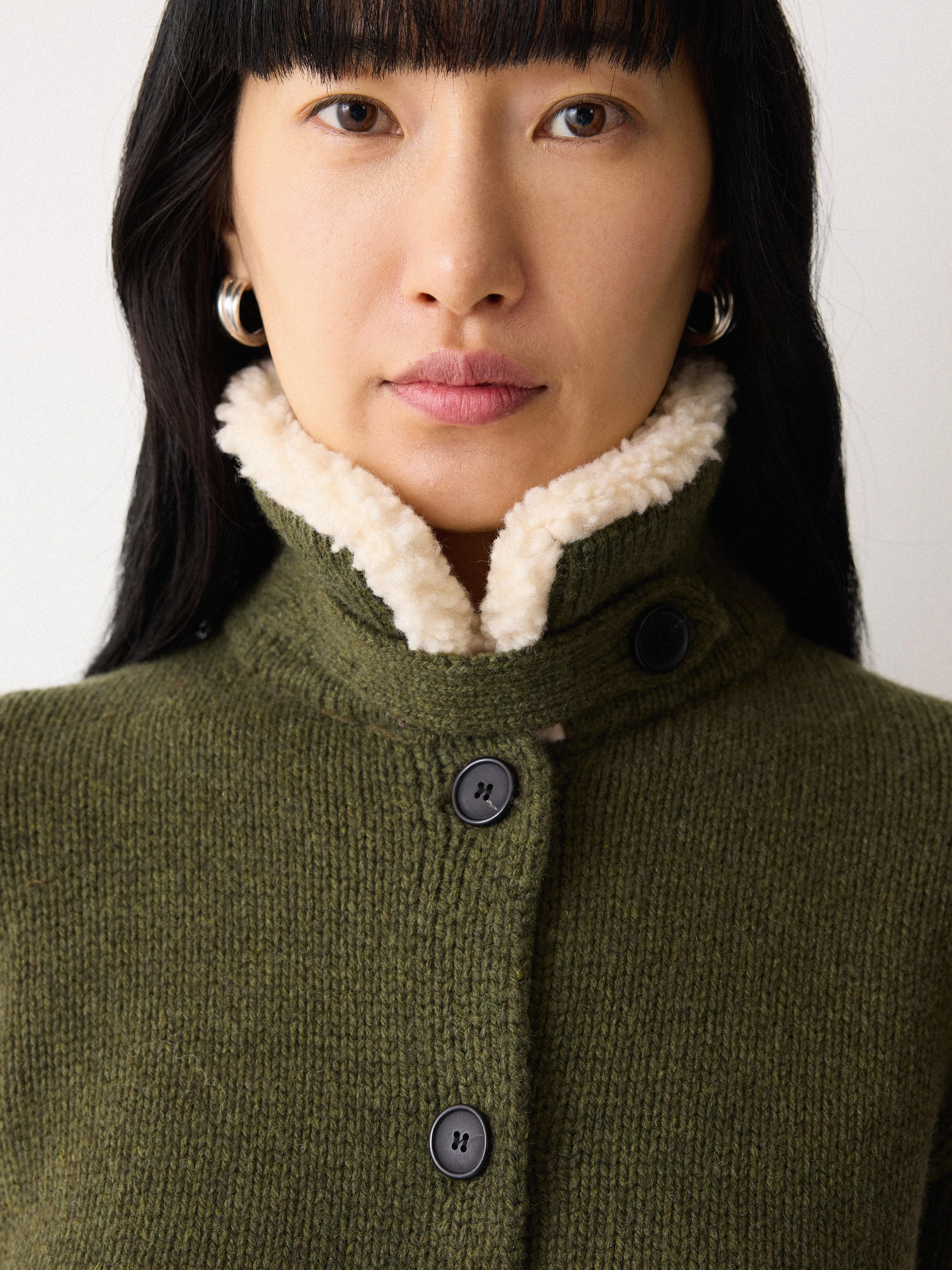 Sherpa Collar Cardigan | Khaki sold by Jigsaw product image thumbnail 2