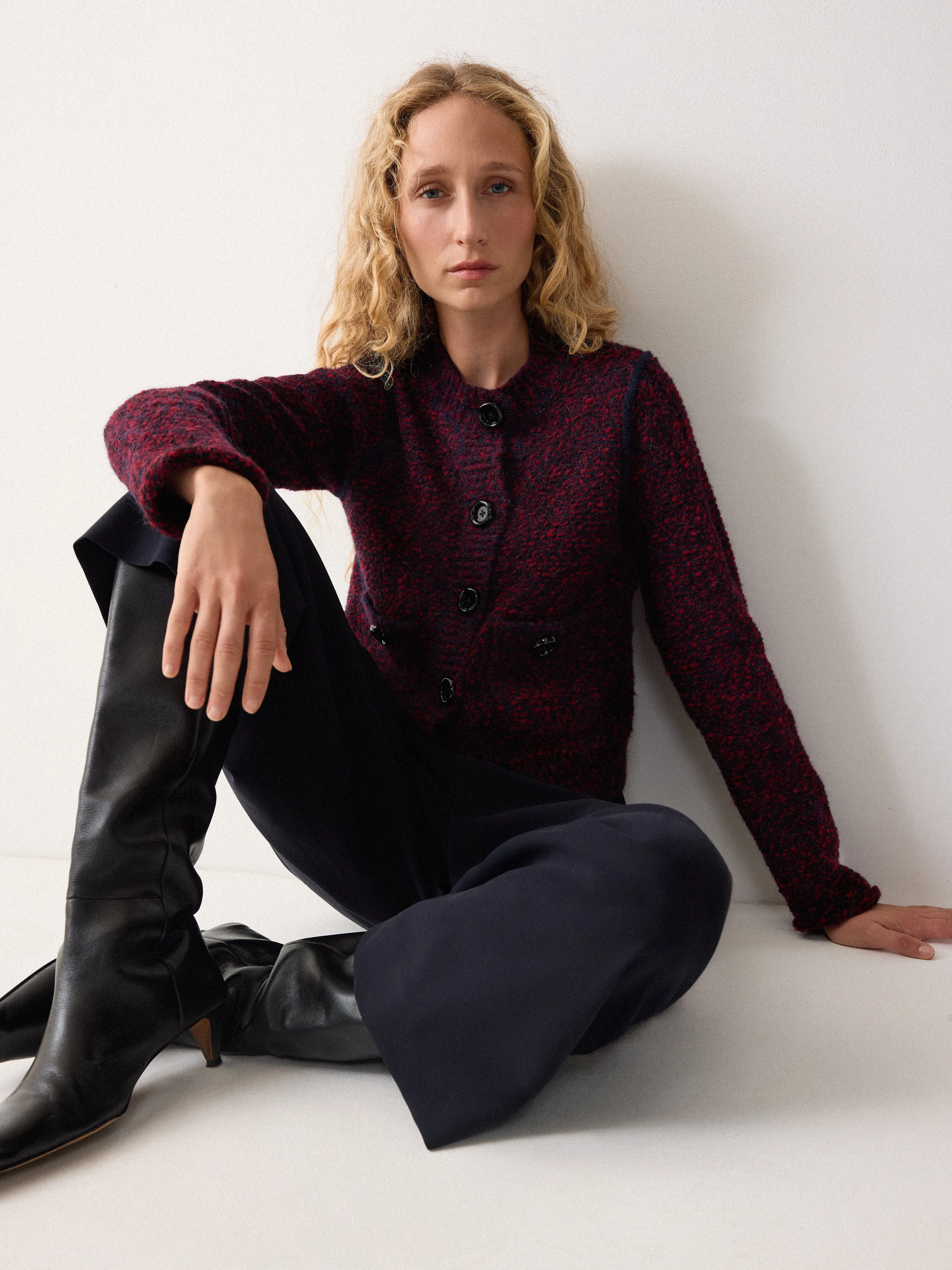 Tweed Neat Knitted Jacket | Red sold by Jigsaw product image thumbnail 3