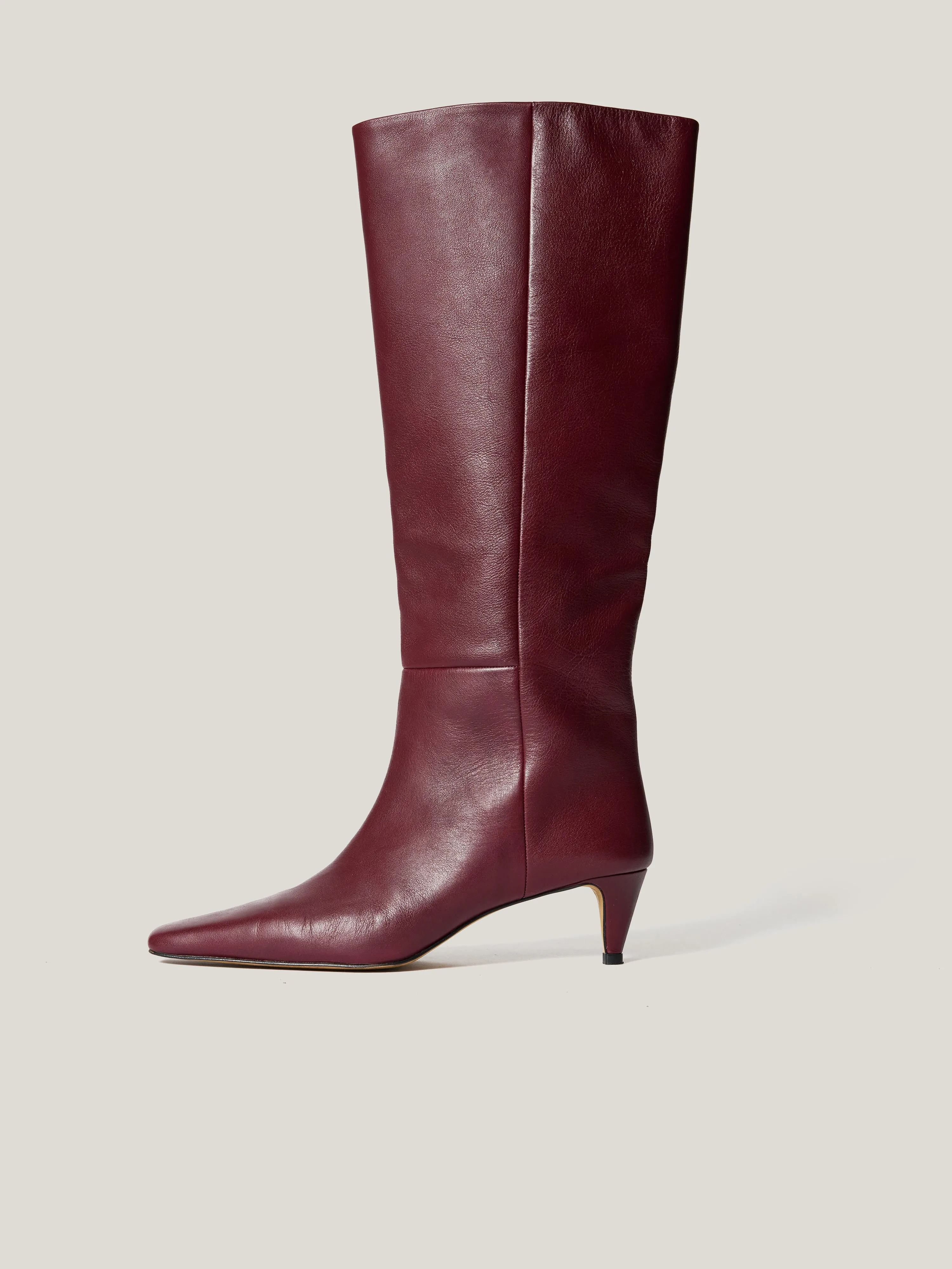 Leather Bobbi Knee High Boot | Burgundy sold by Jigsaw