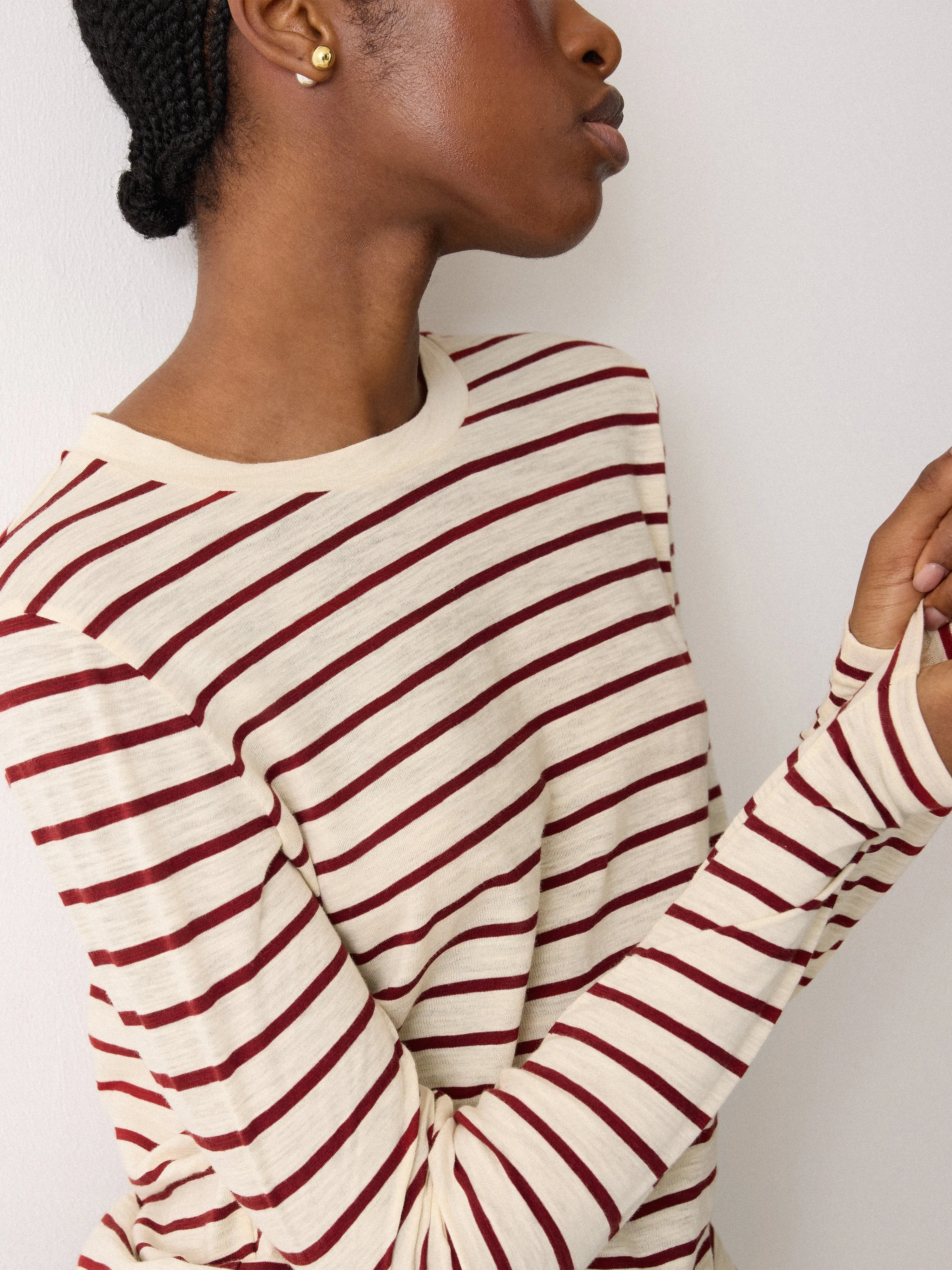 Cotton Stripe Long Sleeve Tee | Leather Red sold by Jigsaw product image thumbnail 4
